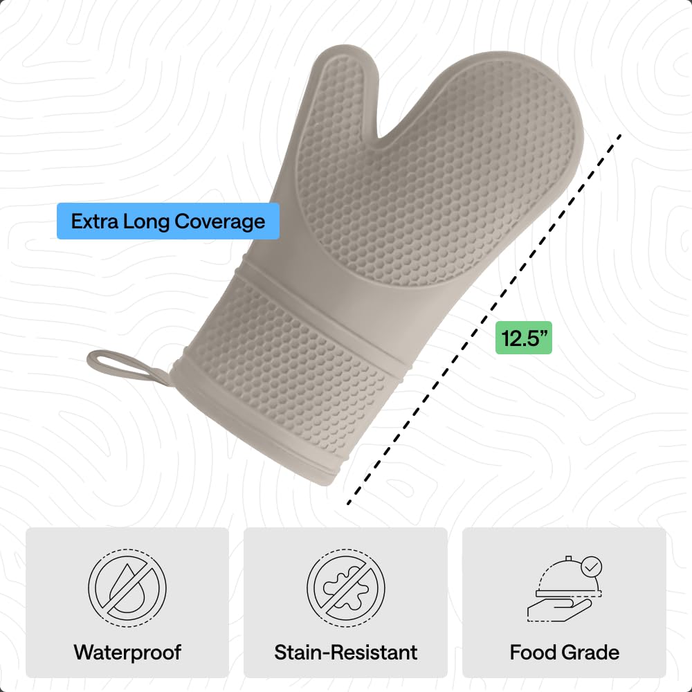 GORILLA GRIP BPA-Free Soft Silicone Oven Mitts, Heat Resistant and Waterproof Cooking Safety Gloves, Thick Cotton Lining, Flexible Gripping, Kitchen Potholders Set, for Grilling, BBQ, 12.5x8.3, Black