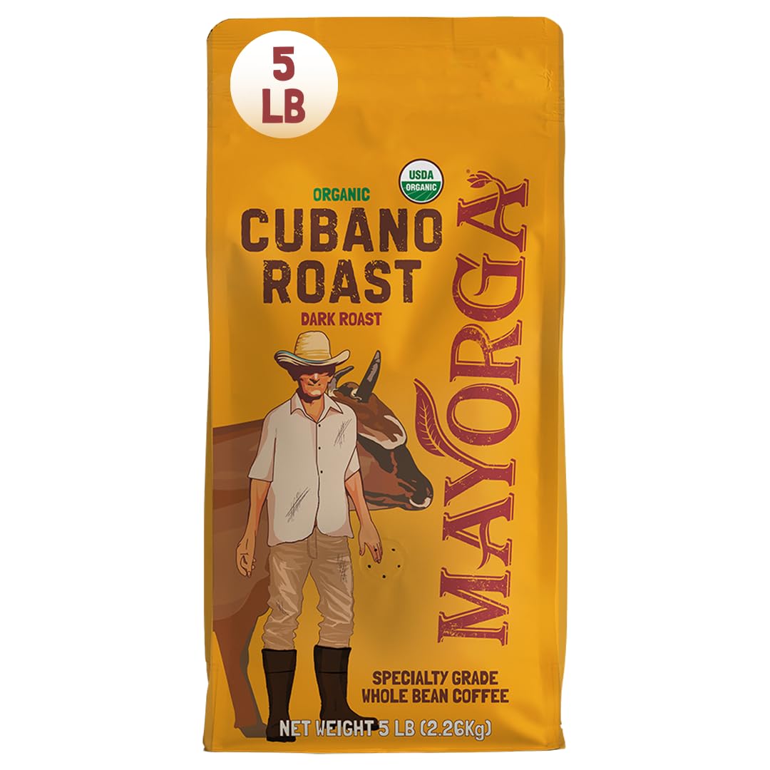 Mayorga Organic Coffee 2lb Cafe Cubano Roast - Dark Roast Whole Bean Specialty Grade Coffee, 100% Arabica, Slow Roasted, Bold and Smooth Flavor with Low Acidity - USDA Organic, Non-GMO, Kosher