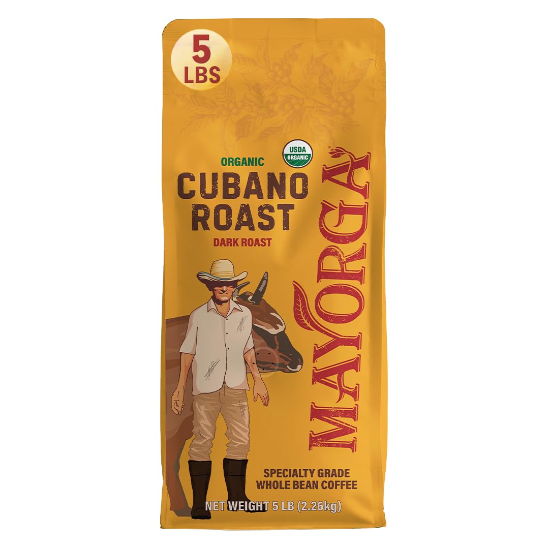 Mayorga Organic Coffee 2lb Cafe Cubano Roast - Dark Roast Whole Bean Specialty Grade Coffee, 100% Arabica, Slow Roasted, Bold and Smooth Flavor with Low Acidity - USDA Organic, Non-GMO, Kosher