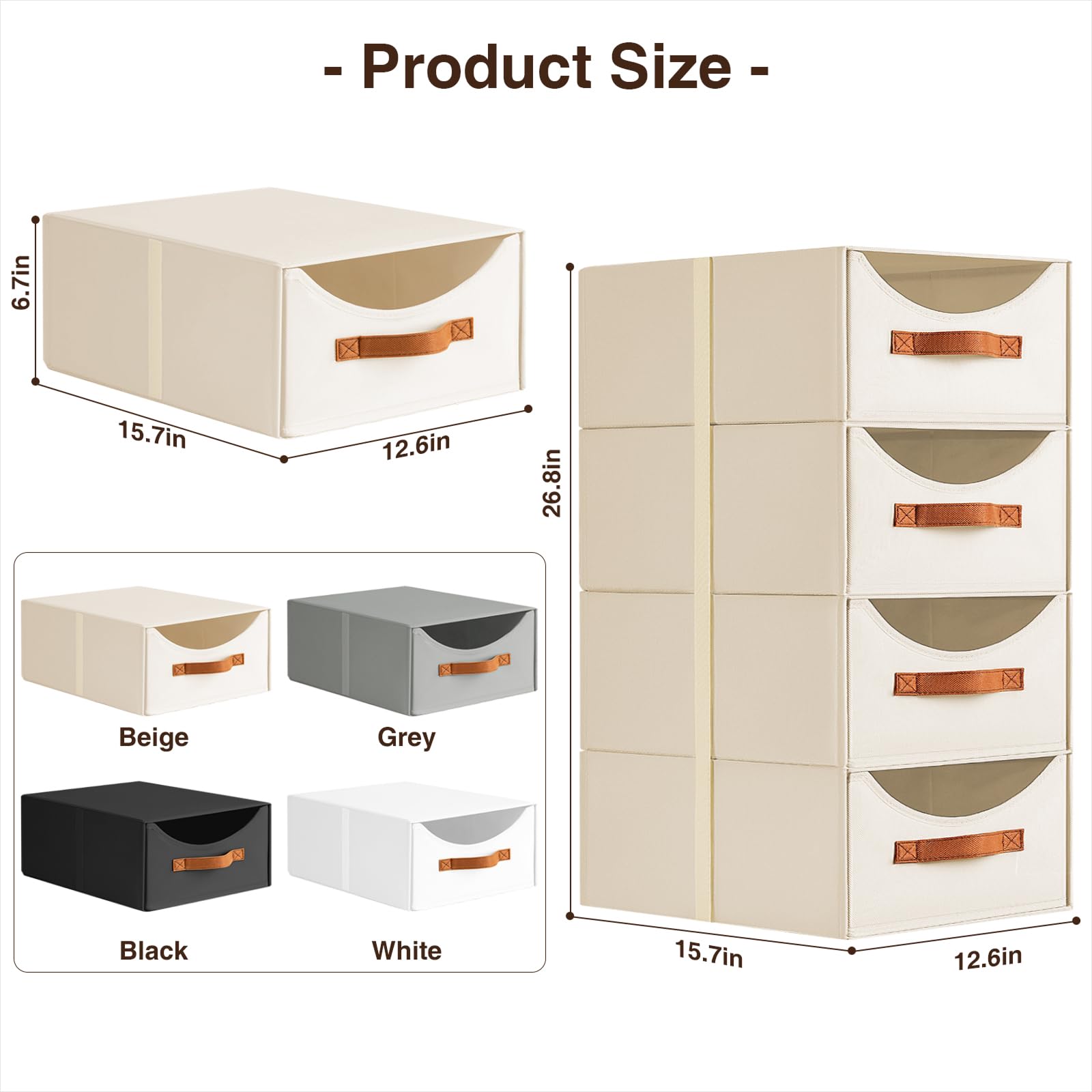 Homsorout Stackable Storage Drawers - Collapsible Storage Bins with Drawers, 4 Pack Closet Shelf Organizer Basket, Fabric Pull Out Organizer for Bedroom, Living Room, Dorm, Beige
