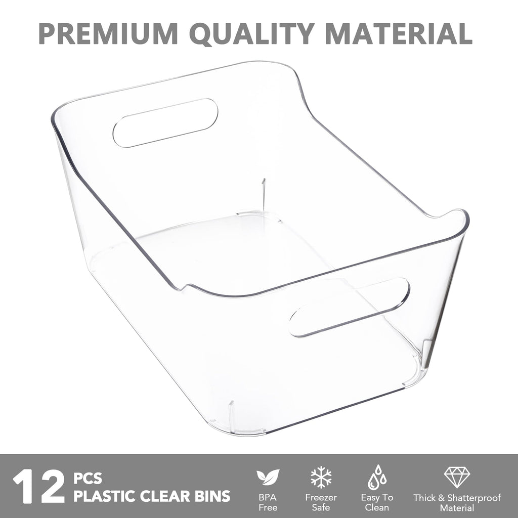 Tiawudi 12 Pack Plastic Storage Bins, Multi-Use Organizer Bins, Pantry Organizer, Clear Storage Containers for Home, Kitchen, Office, Cabinet, Shelf and Fridge Organization