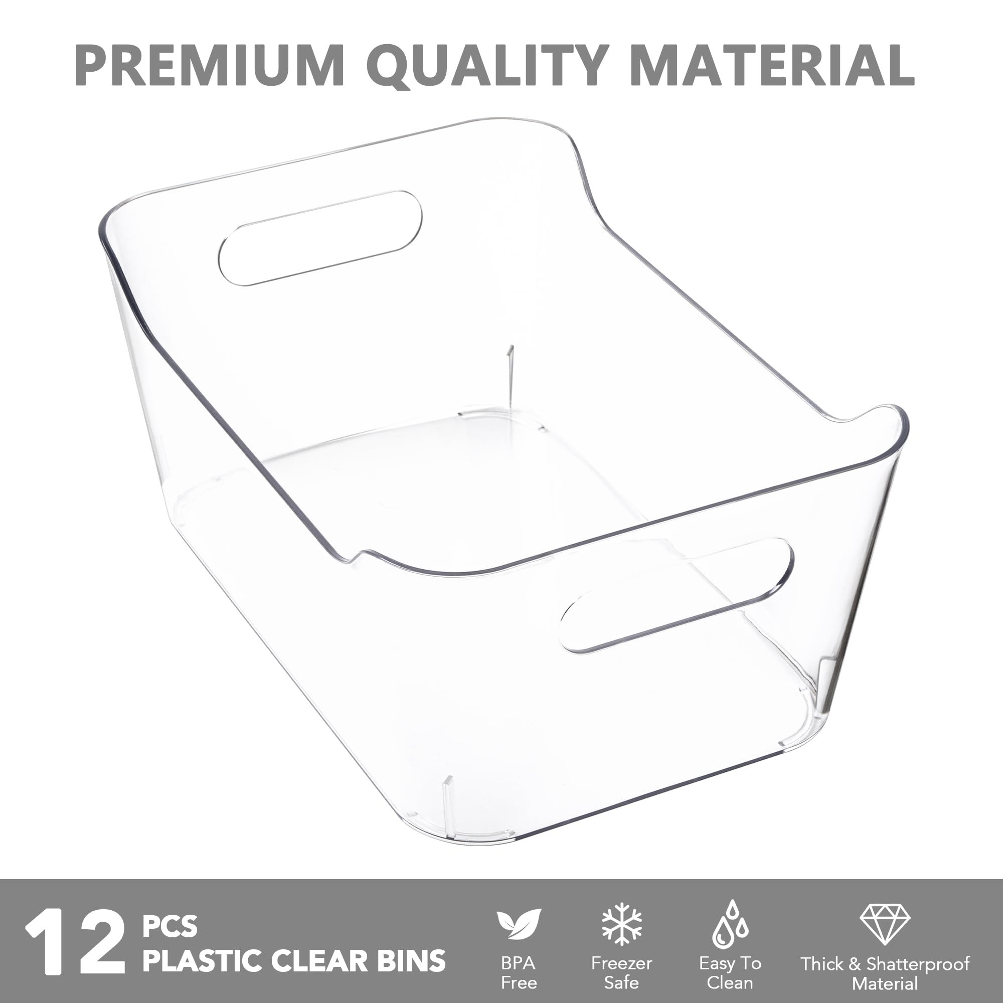 Tiawudi 12 Pack Plastic Storage Bins, Multi-Use Organizer Bins, Pantry Organizer, Clear Storage Containers for Home, Kitchen, Office, Cabinet, Shelf and Fridge Organization