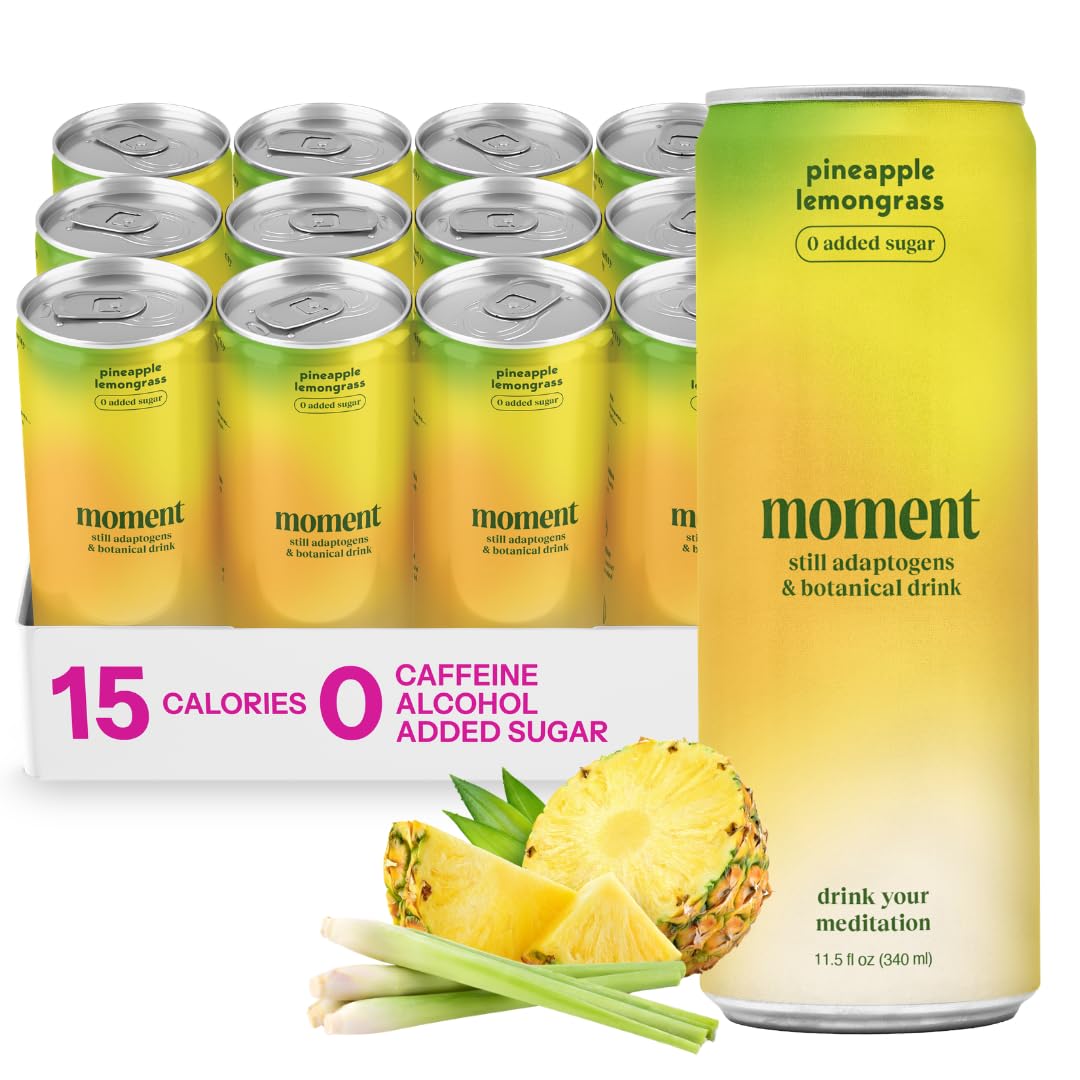 Moment Botanical Tea (Shark Tank) - Non Carbonated - Calm, Clarity & Relaxation with L-Theanine & Ashwagandha - Non Alcoholic Drinks - Sparkling Adaptogen Drink - 0 Sugar 0 Caffeine - 12 Pack 11.5 fl oz