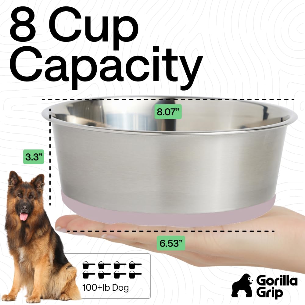 GORILLA GRIP Dog Bowls, Heavy Duty 304 Stainless Steel, Holds 2 Cups Each (16 fl oz) Food and Water Bowl for Feeding Dogs and Cats, Dishwasher Safe, Rust Resistant, BPA Free Rubber Base Set of 2 Black