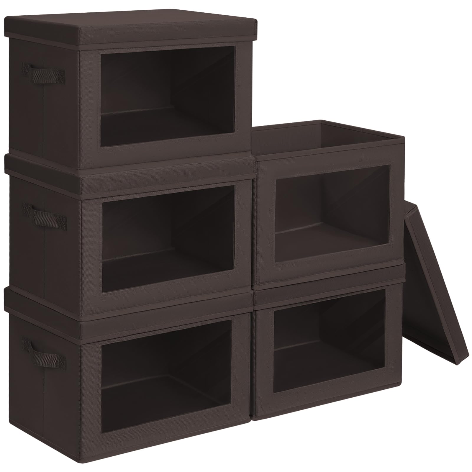 Homsorout Storage Bins with Lids - Fabric Storage Boxe with Window, Collapsible Closet Organizers with Handles, 3 Pack Decorative Bin, Home Cubes Baskets for Clothes, Hat, Books, Dark Grey