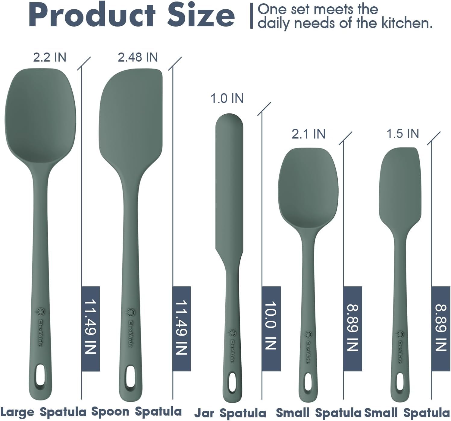 5 Pieces Silicone Spatula Set, Food Grade Rubber Spatula, Upgrade Strong Handle with Ergonomic Grip, Heat Resistant Up to 600°F for Nonstick Cookware, Cooking