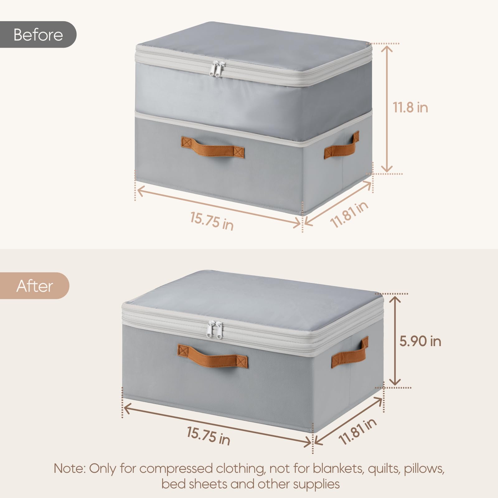 Homsorout Large Closet Storage Bins - Compression Organizer Bins, Stackable Closet Organizer, Expandable Under Bed Storage Containers for Clothes, Towels, Sheet, 2 Pack, Beige