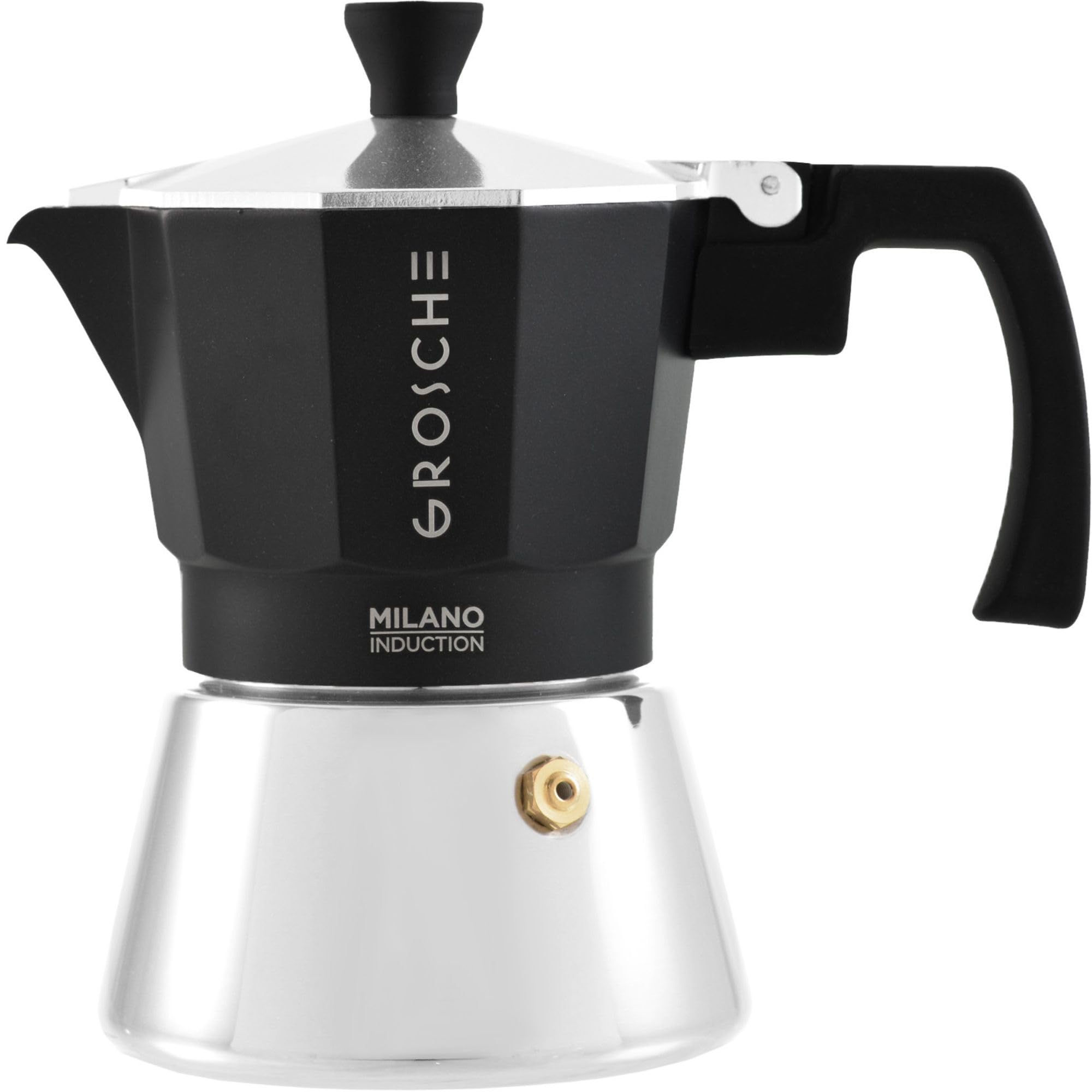 GROSCHE Milano Moka pot, Stovetop Espresso maker, Greca Coffee Maker, Stovetop coffee maker and espresso maker percolator (Grey, 6 cup)