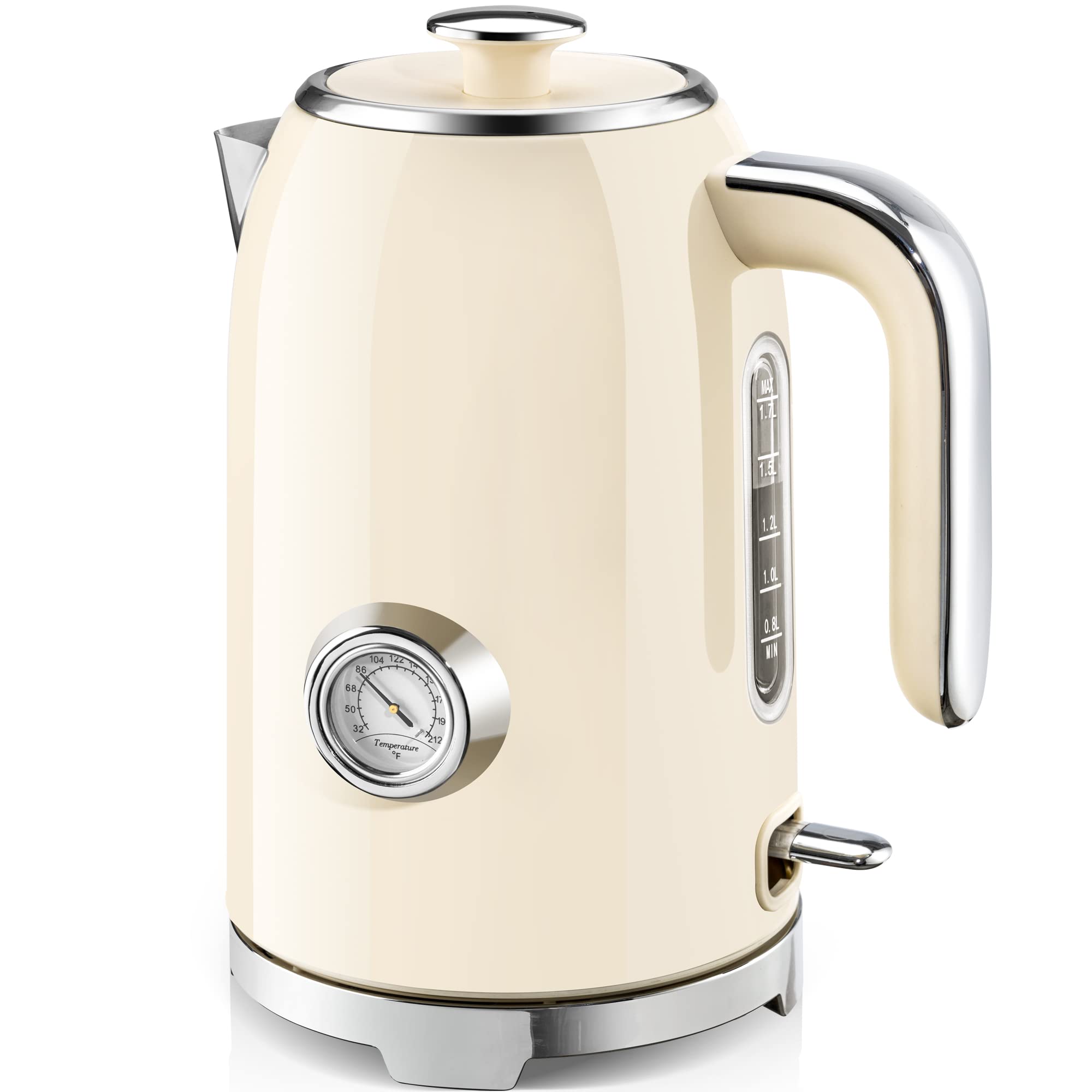 SUSTEAS Electric Kettle - 57oz Hot Tea Water Boiler with Thermometer, 1500W Fast Heating Stainless Steel Pot, Cordless LED Indicator, Auto Shut-Off & Boil Dry Protection, Retro Green