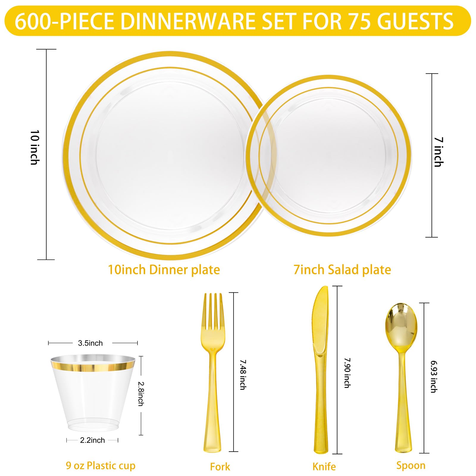 WELLIFE 600 PCS Silver Disposable Dinnerware Set for 100 Guests, Wedding Reception Plates & Silver Plastic Tableware, Dinner & Salad Plates, Cups, Forks, Knives & Spoons for Weddings & Elegant Events