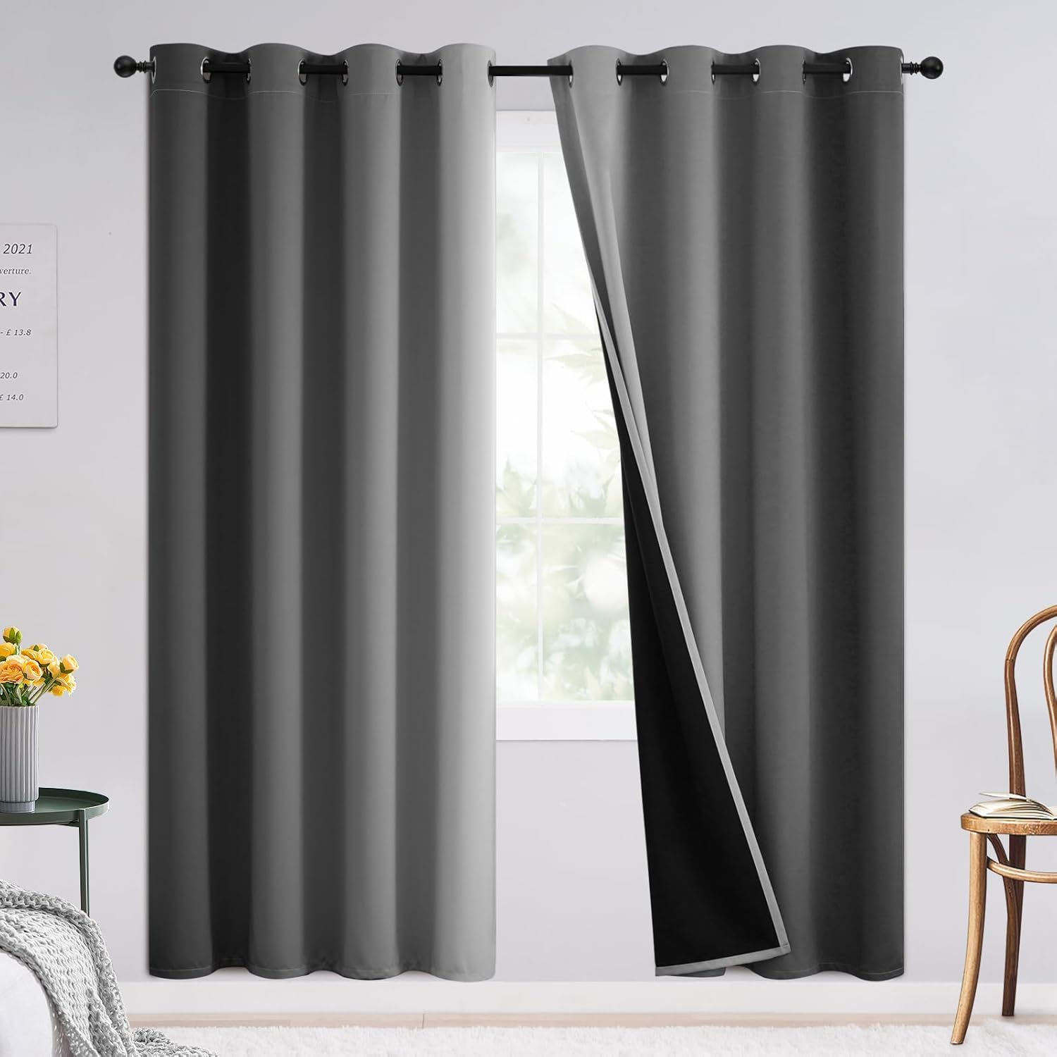 SimpleHome Ombre Room Darkening Curtains for Bedroom, Gradient Black to Grey White Light Blocking Thermal Insulated Grommet Window Curtain/Drapes for Living Room,2 Panels, 52x84 inches Length