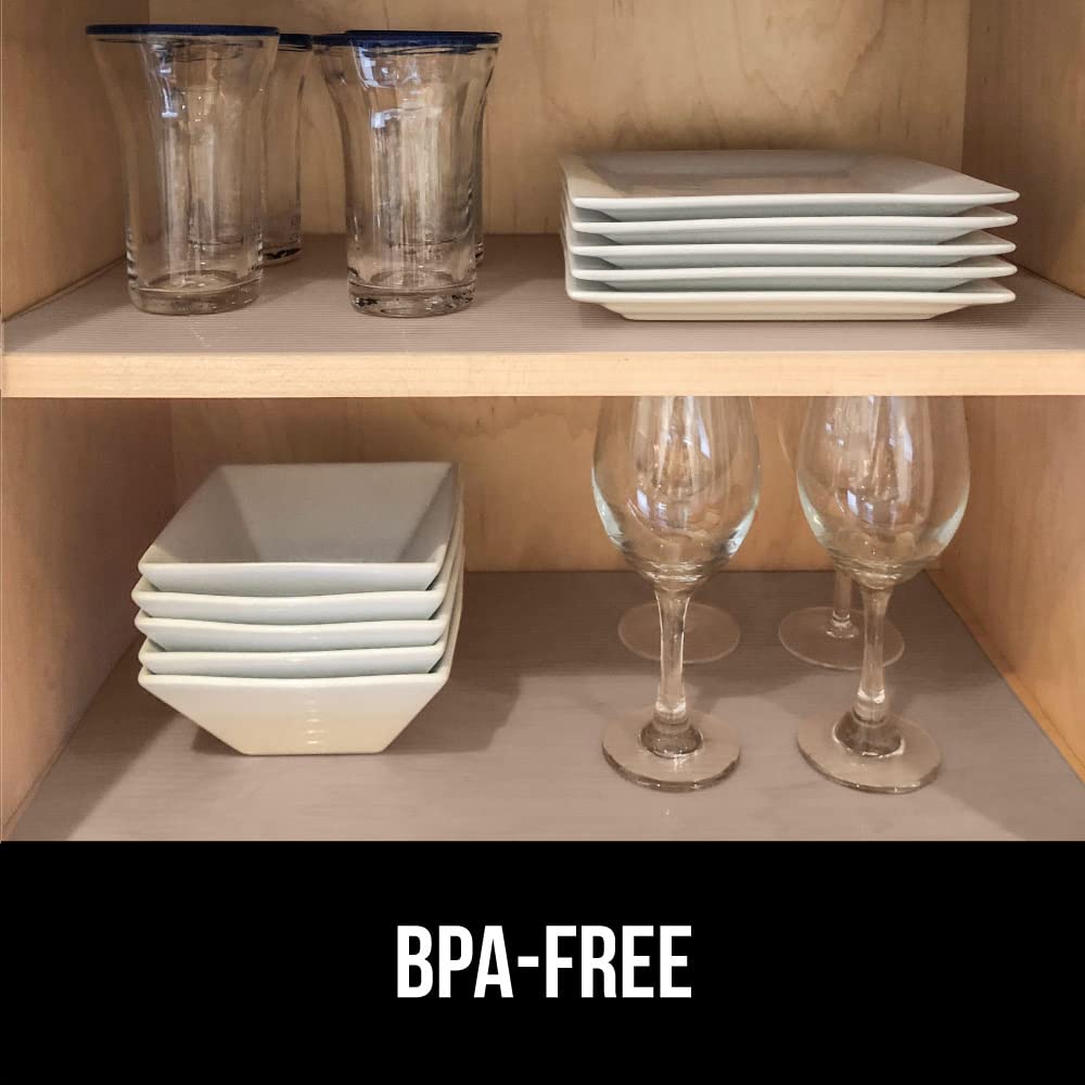 GORILLA GRIP DuraGuard Shelf Liner, Non-Adhesive Cabinet Liners for Kitchen Drawers, Shelves, Refrigerator, Pantry Storage, Bathroom Closet, Durable Waterproof BPA Free Ribbed Plastic, 12x20 Clear