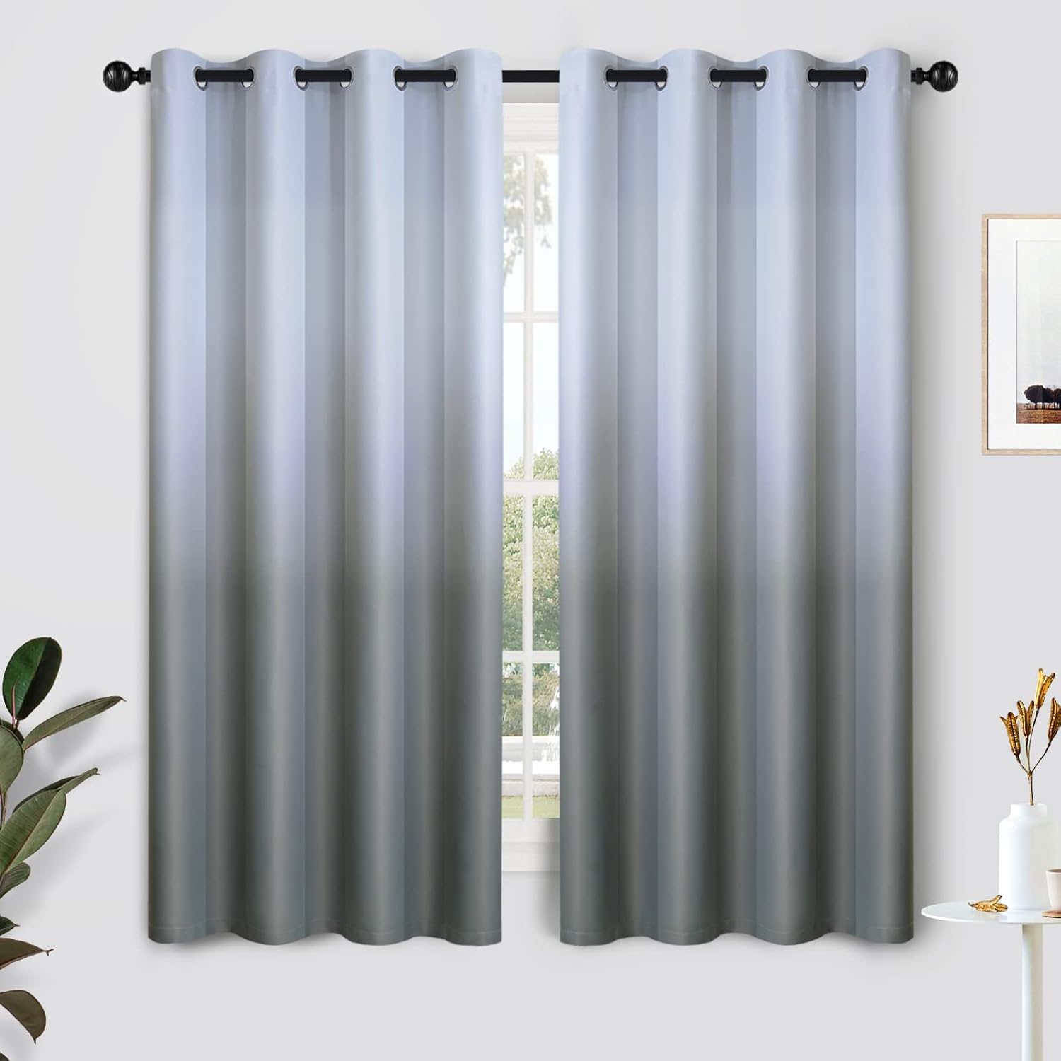 SimpleHome Ombre Room Darkening Curtains for Bedroom, Gradient Black to Grey White Light Blocking Thermal Insulated Grommet Window Curtain/Drapes for Living Room,2 Panels, 52x84 inches Length
