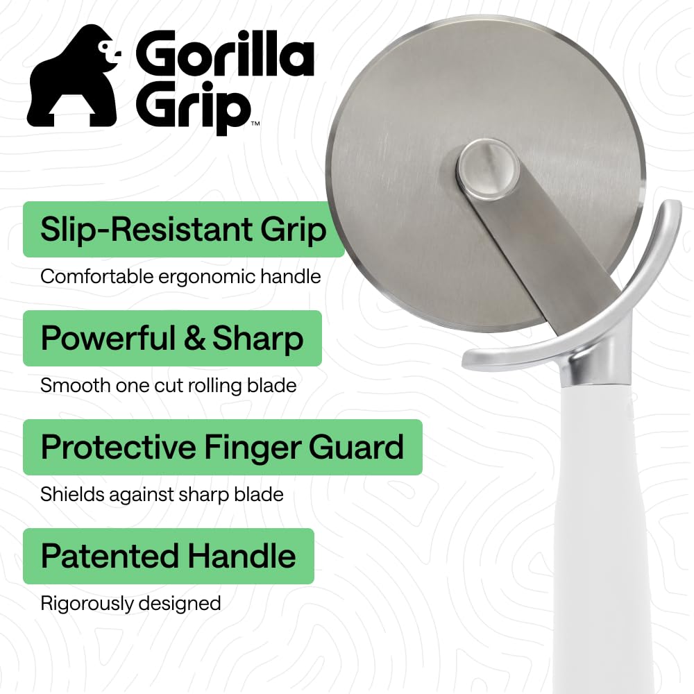 GORILLA GRIP BPA-Free Large Pizza Cutter Wheel, 9 Inch, Sharp Stainless Steel Blade, Slip Resistant Handle with Thumb Guard Protection, Slice Thick or Thin Pizzas, Pie, Pastries in Seconds, Black
