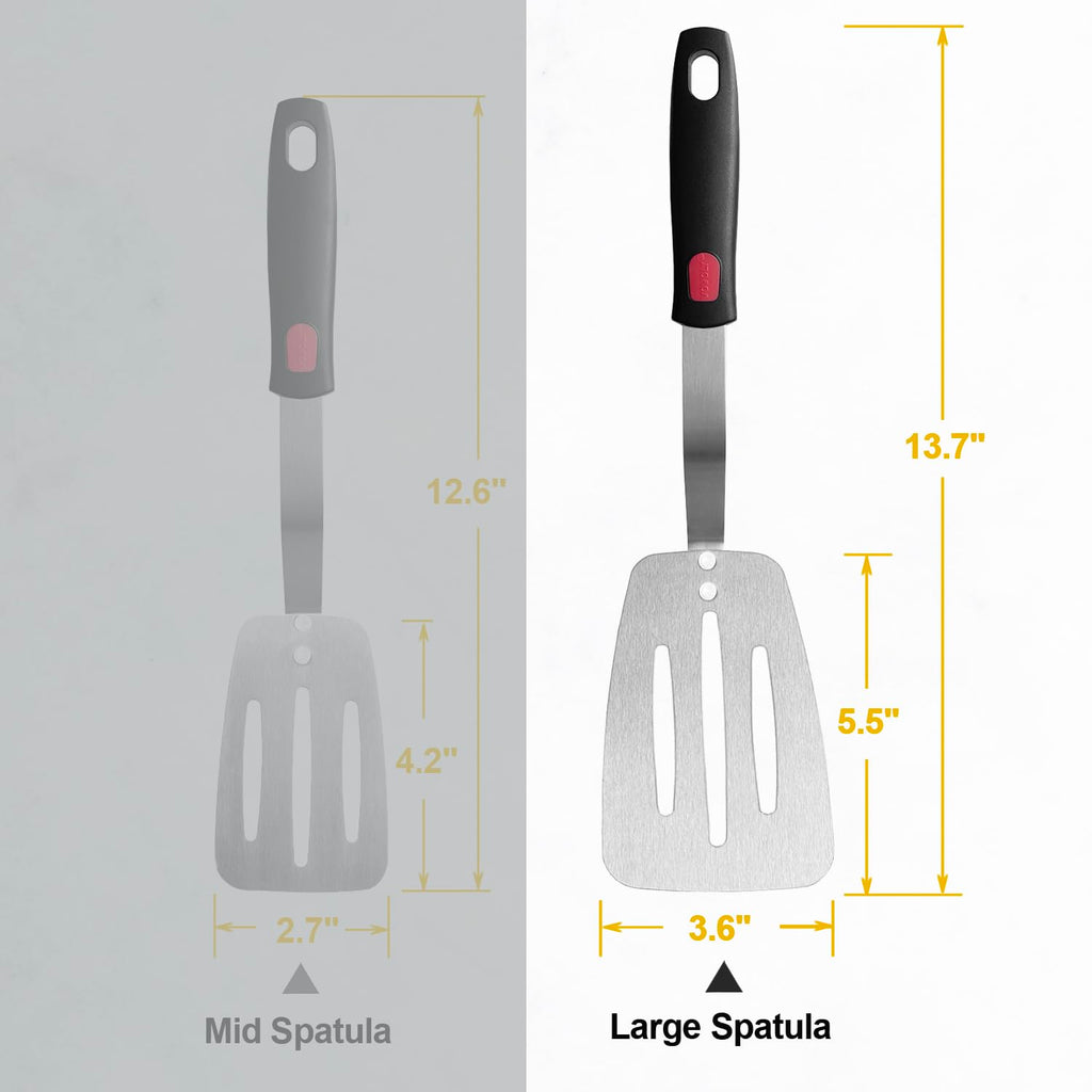 Stainless Steel Flexible Spatula Turner, Thin Slotted Metal Spatula for Cast Iron Skillet, Thin Blade and Heat Resistant Silicone Handle, Great for Egg, Cookie, Meat, Crep, Large