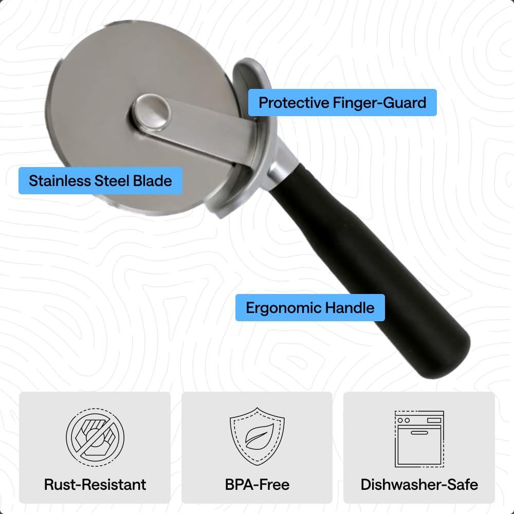 GORILLA GRIP BPA-Free Large Pizza Cutter Wheel, 9 Inch, Sharp Stainless Steel Blade, Slip Resistant Handle with Thumb Guard Protection, Slice Thick or Thin Pizzas, Pie, Pastries in Seconds, Black