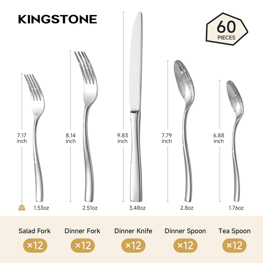 KINGSTONE 30-Piece Silverware Set for 6, Matte Stainless Steel Flatware Set with Forks, Knives, Spoons, Dishwasher Safe, Rust Resistant Cutlery for Home & Wedding