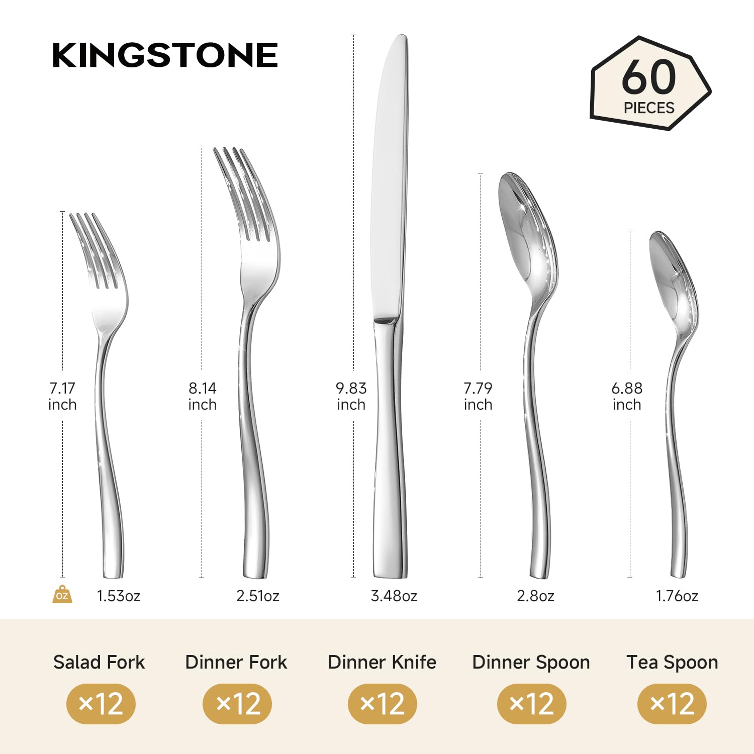 KINGSTONE 30-Piece Silverware Set for 6, Matte Stainless Steel Flatware Set with Forks, Knives, Spoons, Dishwasher Safe, Rust Resistant Cutlery for Home & Wedding