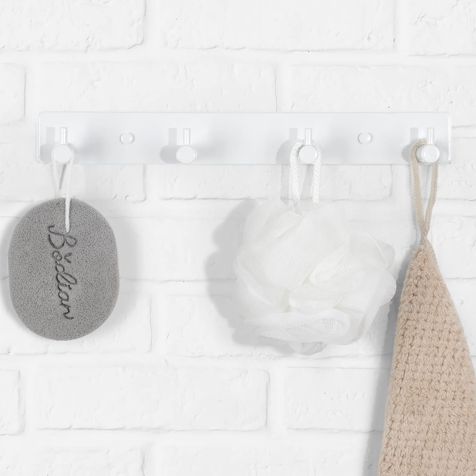 Key Holder for Wall, Black Key Rack with 4 Key Hooks to Hang Keyrings, Dog Leash, Umbrella, Sunglasses – Key Hanger with Mounting Hardware for Glass, Tile and Wood (10.9” x 1.4” x 1.0”) (White)
