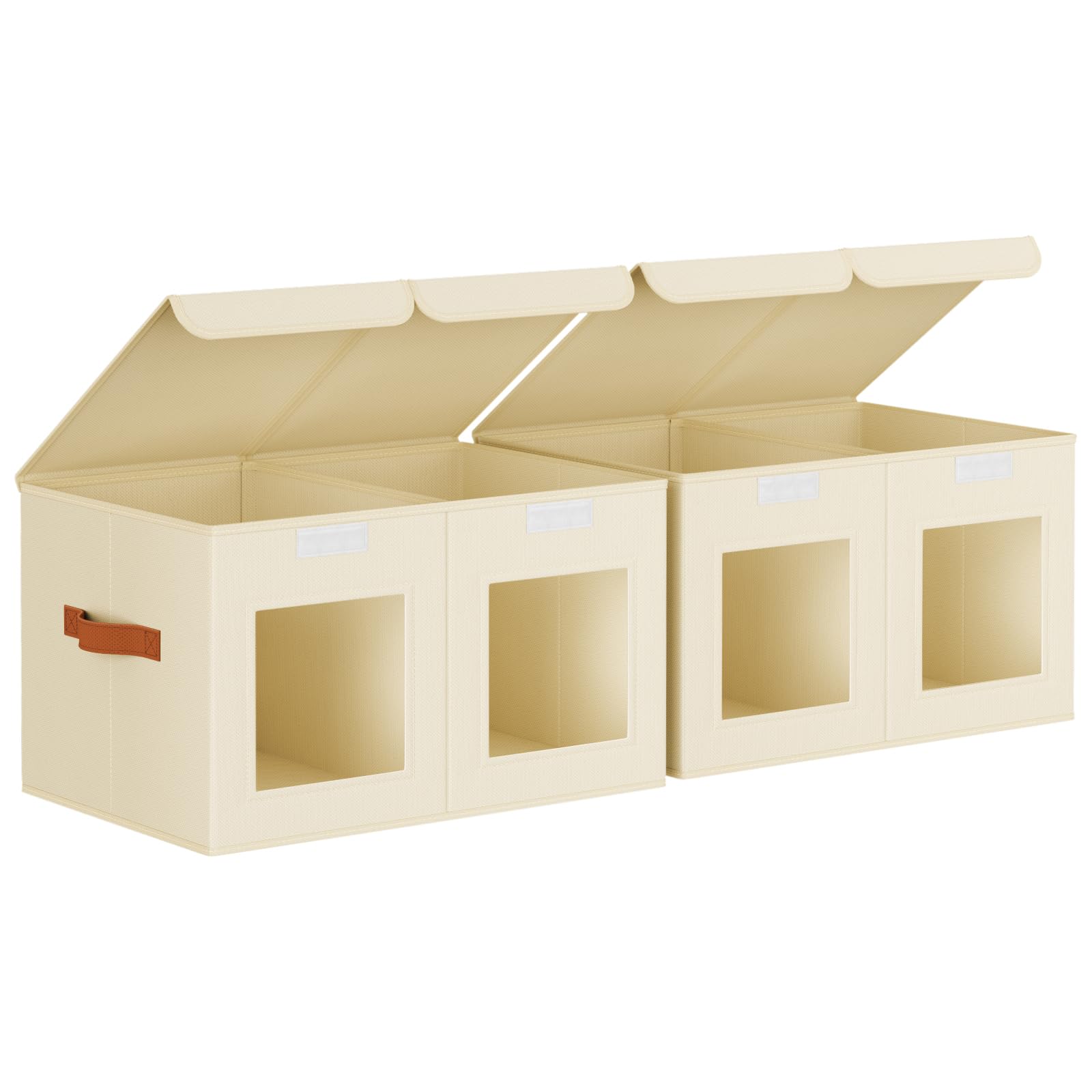 Homsorout Large Closet Storage Bins - Collapsible Divided Clothes Organizer with Lids & Dual Window, Fabric Organizing Bins for Clothes, Sweater, Bedroom, Office (Beige, 2 Pack)