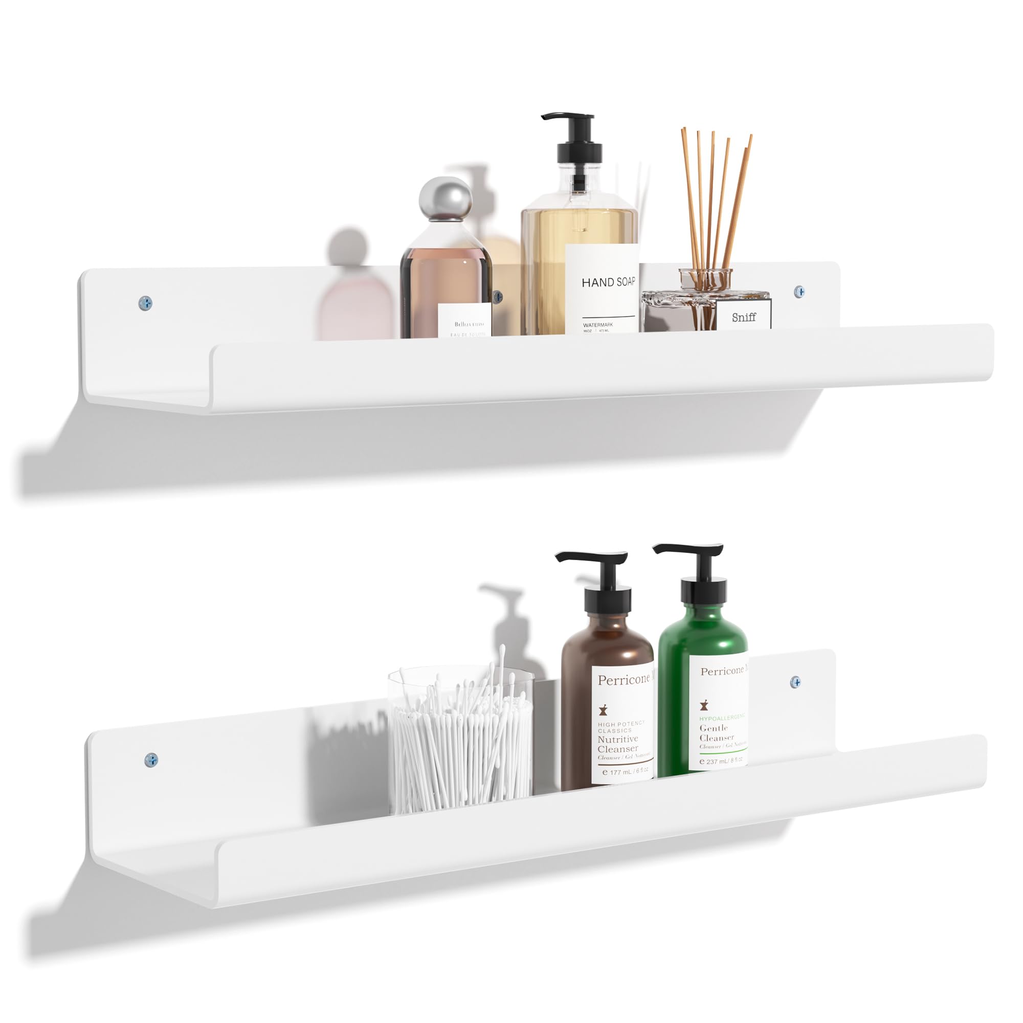 upsimples Acrylic Shelves for Bathroom Storage, 15" Floating Shelves Wall Organizer for Perfume, Make up, Skincare, Kids Bookshelf for Bedroom, Nursery, Living Room Decor, Clear, 4 Pack