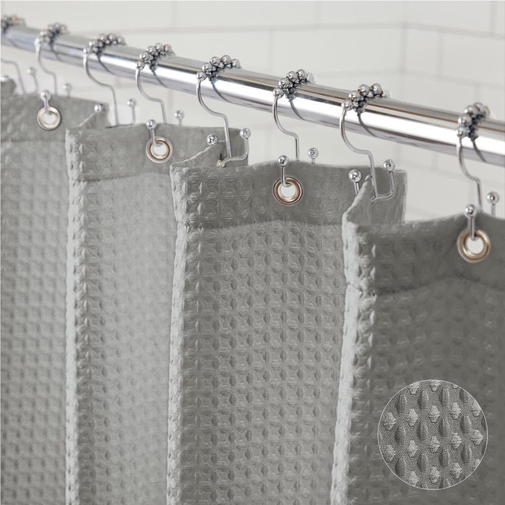 GORILLA GRIP Waffle Shower Curtain, Thick Weighted Fabric, Wrinkle and Rust Resistant, Classic Hotel Quality Design, Heavy Duty Long Curtains for Bathroom Showers, Bath Tubs, Machine Wash, 72x72 White
