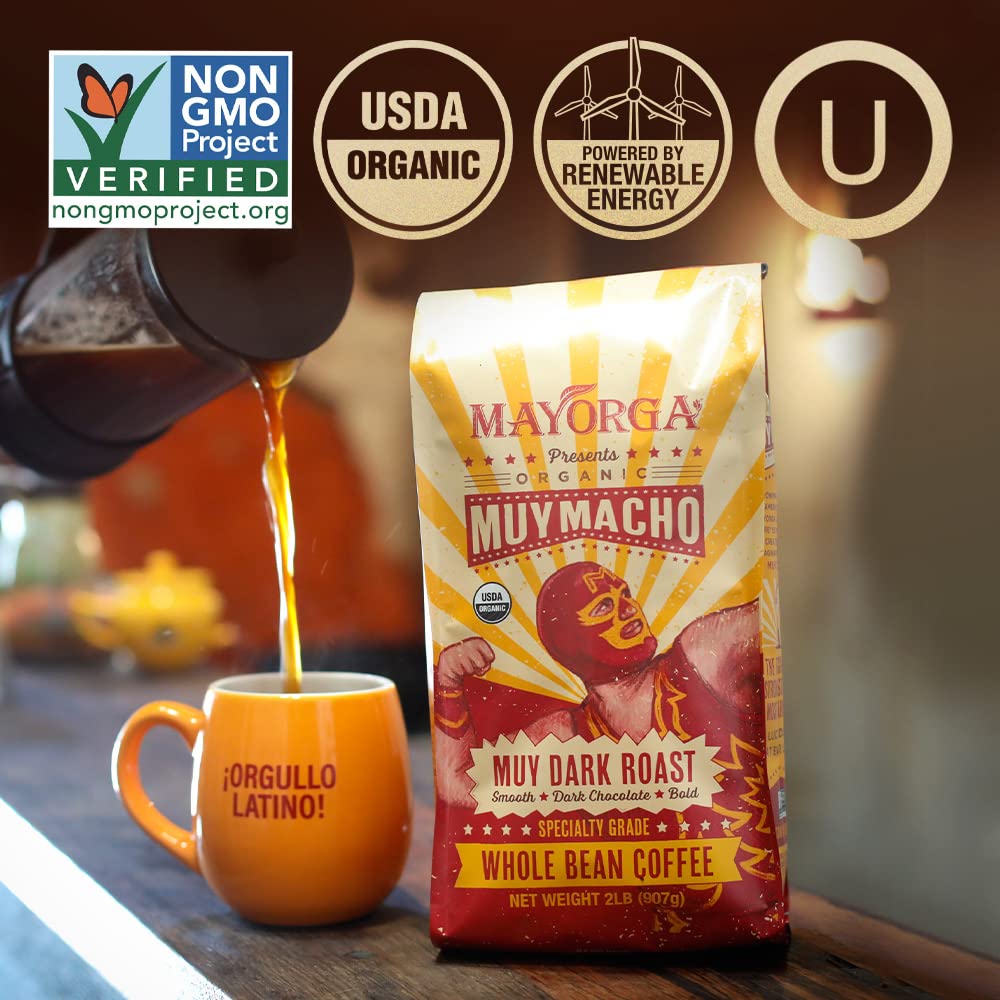Mayorga Organic Coffee 2lb Cafe Cubano Roast - Dark Roast Whole Bean Specialty Grade Coffee, 100% Arabica, Slow Roasted, Bold and Smooth Flavor with Low Acidity - USDA Organic, Non-GMO, Kosher
