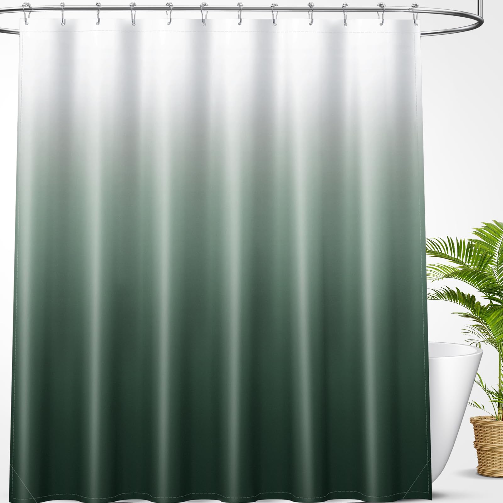 OLANLY Luxury Black and Grey Ombre Shower Curtain Sets with 12 Hooks, Waterproof and Washable Decorative Shower Curtains for Bathroom, 72x72 Inches