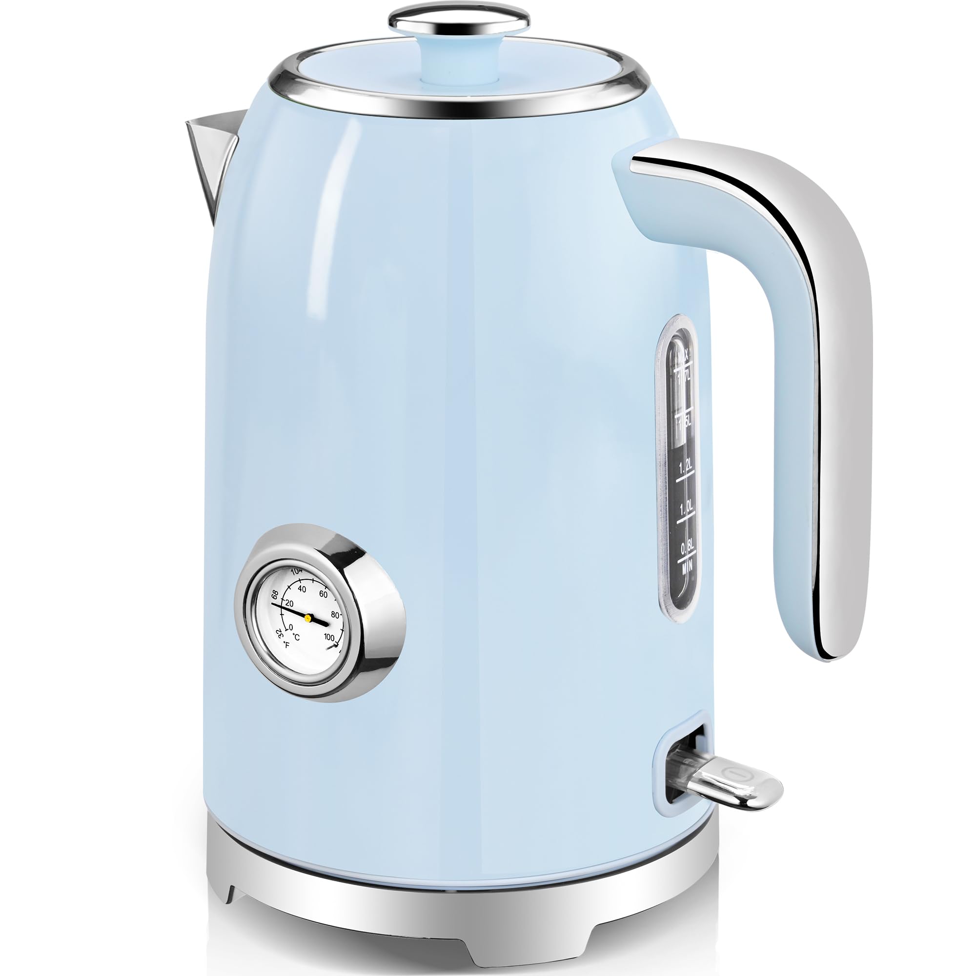 SUSTEAS Electric Kettle - 57oz Hot Tea Water Boiler with Thermometer, 1500W Fast Heating Stainless Steel Pot, Cordless LED Indicator, Auto Shut-Off & Boil Dry Protection, Retro Green