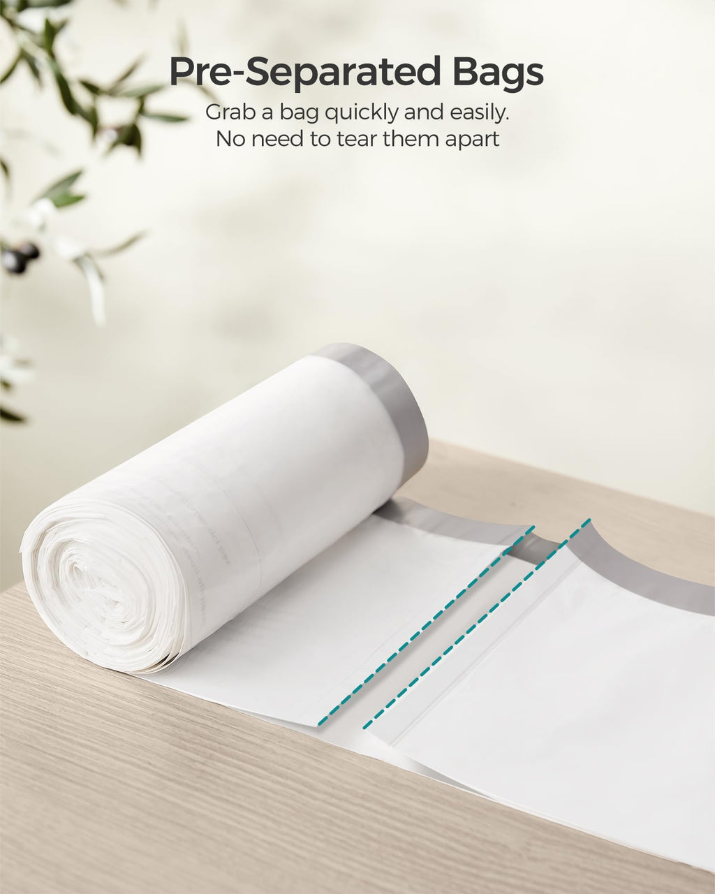 SONGMICS Trash Bags for 8-Gallon (30 L) Trash Cans, Drawstring Kitchen Garbage Bags, Pre-Separated, Liner Code 30A, 2 Rolls, 90 Count, White UKRB30A02