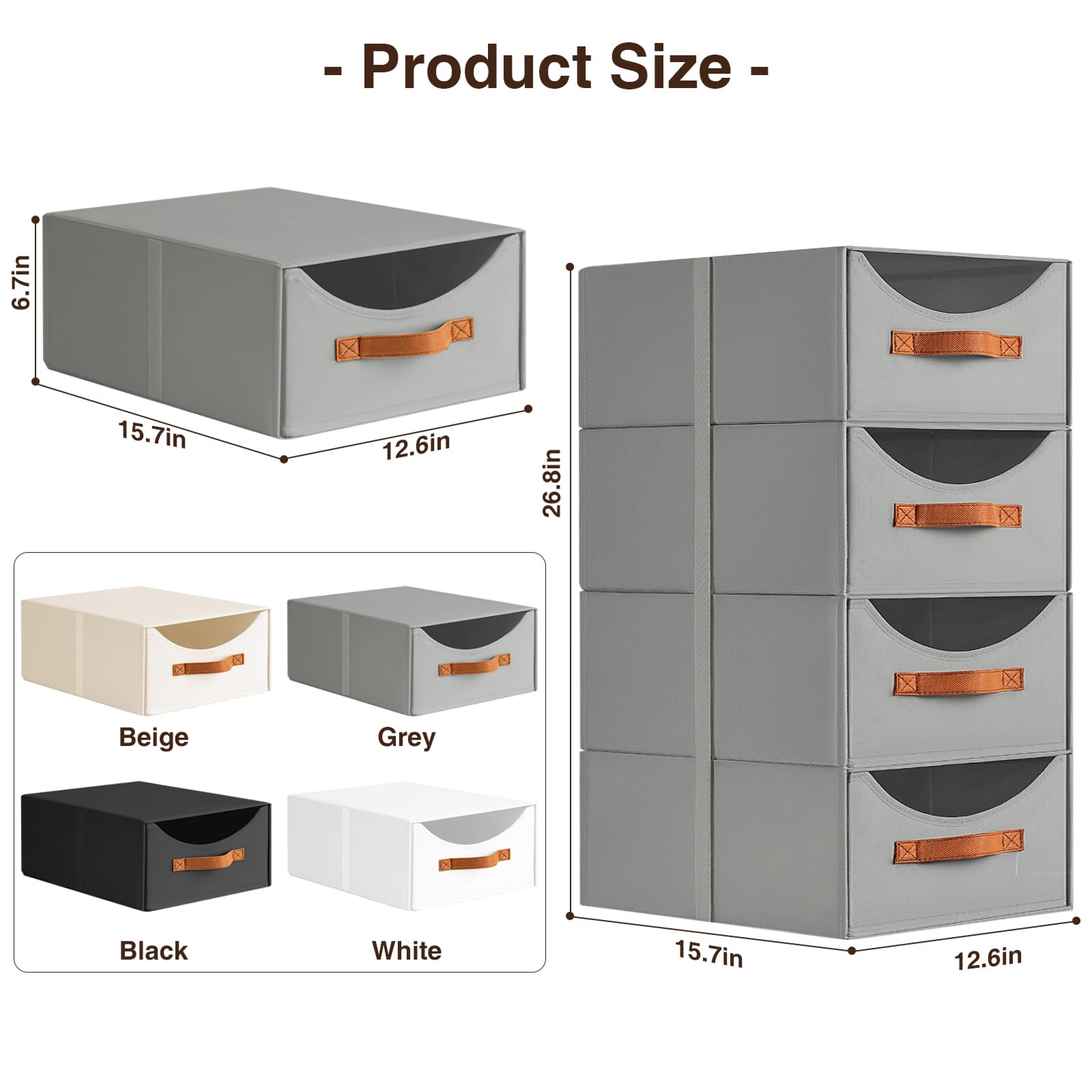 Homsorout Stackable Storage Drawers - Collapsible Storage Bins with Drawers, 4 Pack Closet Shelf Organizer Basket, Fabric Pull Out Organizer for Bedroom, Living Room, Dorm, Beige