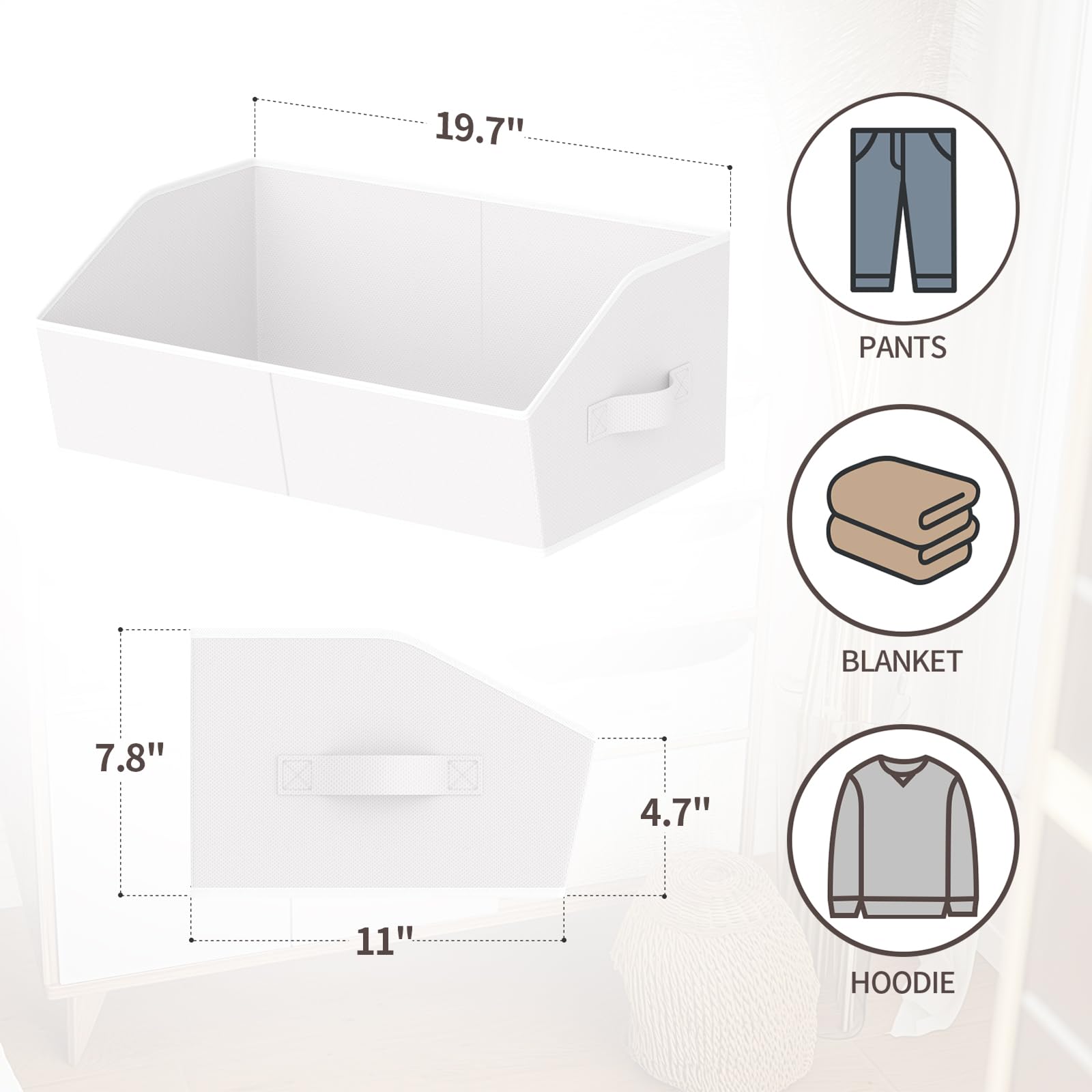 Homsorout Closet Organizers Bins 6 Packs - Large Closet Shelf Organizer with Handles, Fabric Trapezoid Storage Bins, Collapsible Storage Cubes for Clothes, Towels, Light Gray