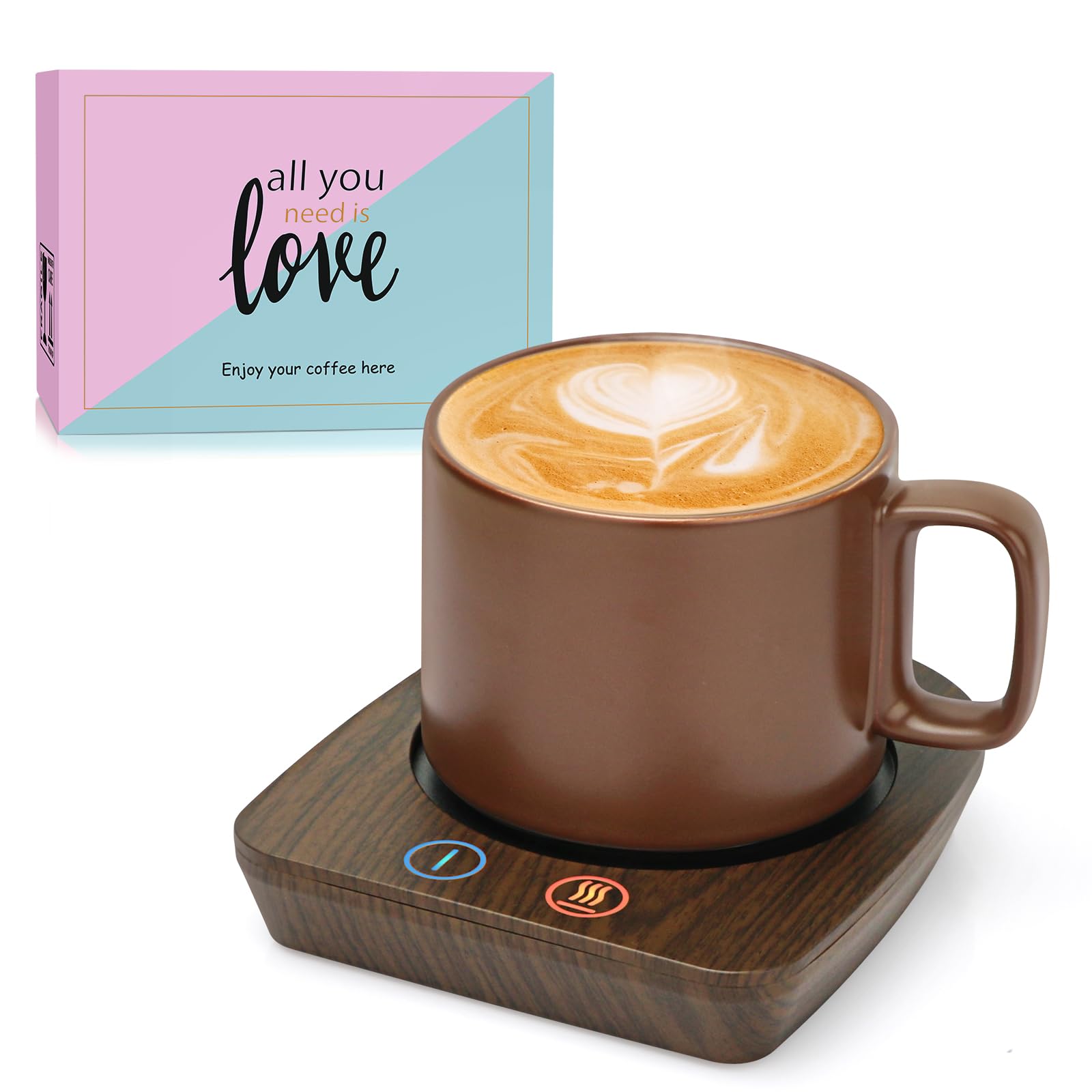 VOBAGA Imitation Wood Grain Coffee Cup Warmer & Mug Warmer for Desk, Electric Coffee Warmer Plate with 3-Temp Settings for Tea, Cocoa, Milk with Auto Shut Off After 4 Hours, Coffee Gifts for Women Men