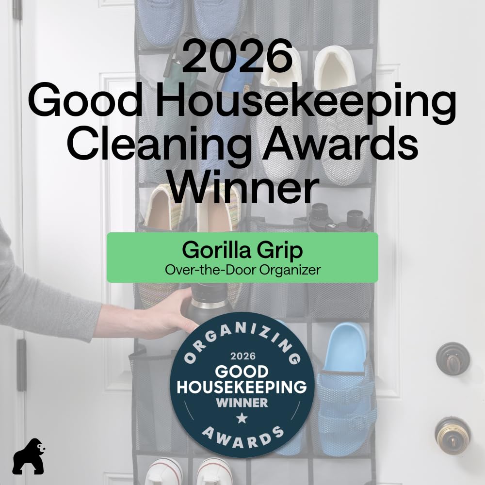 GORILLA GRIP Over the Door Shoe Organizer, 24 Large Breathable Mesh Pockets, Space Saving Hanging Storage Holder, Closet Rack Hanger Holds Up to 40 lbs, Hangs on Closets for Shoes, Accessories, Black