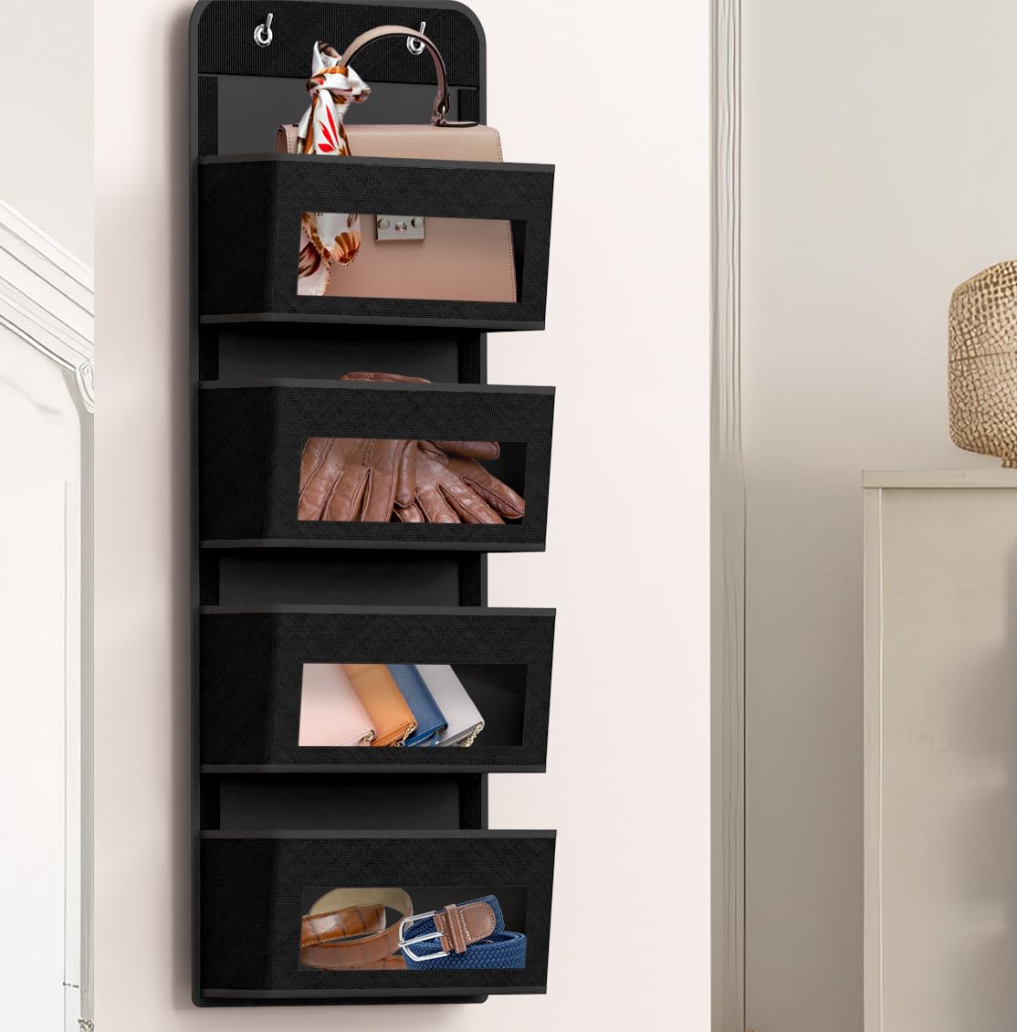 Simple Houseware 6 Clear Window Pocket Over Closet Door Storage Hanging Organizer for Bedroom, Bathroom, Pantry, Beige