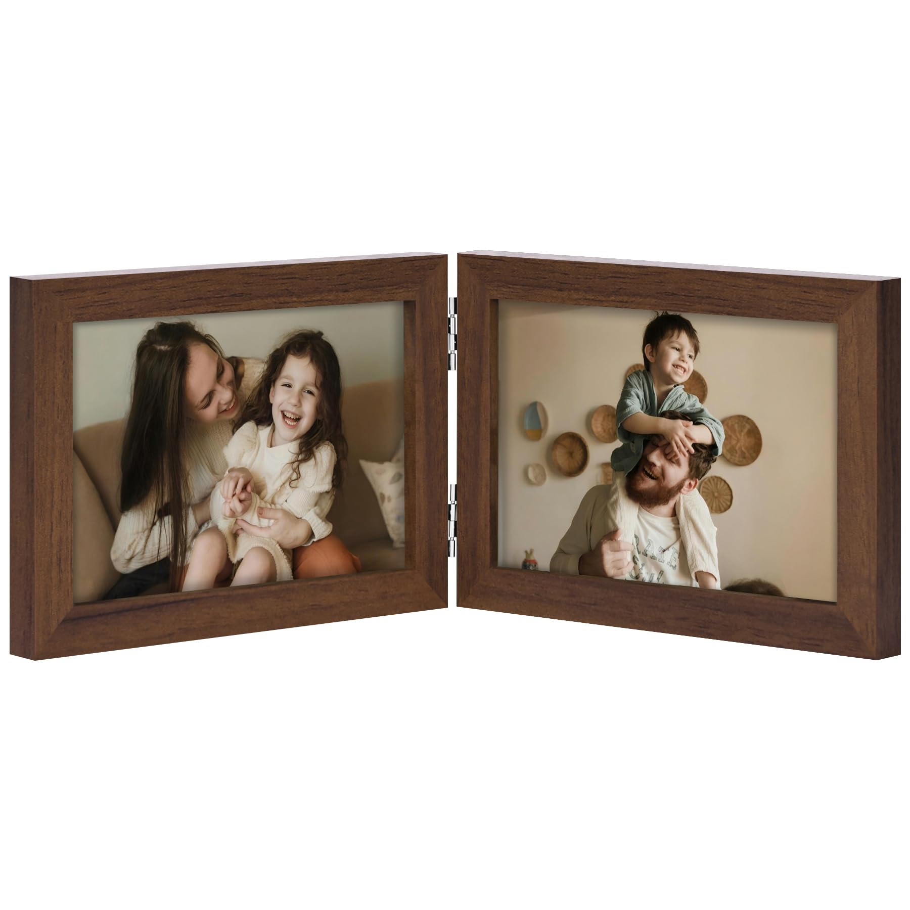 decorUhome Double 4x6 Picture Frame Vertical, Engineered Wood Bifold Photo Frame with Plexiglass for Tabletop Display, 4x6, Black