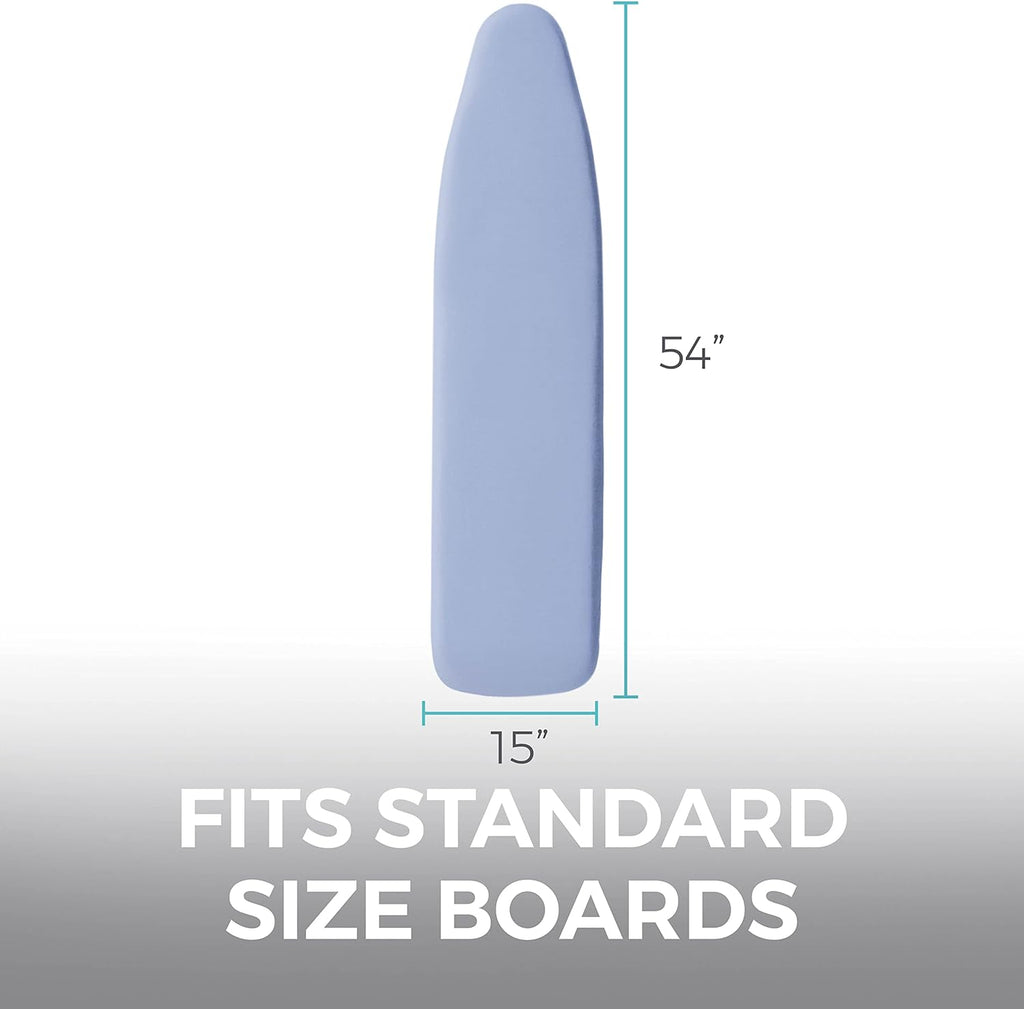 HOME GENIE Ironing Board Cover, Extra Thick Padding, Scorch Resistant Silicone Coating, 15x54 Full Size, Elastic Edge Heavy Duty Iron Pad Covers Standard Boards, Hook and Loop Fastener Strap, Blue