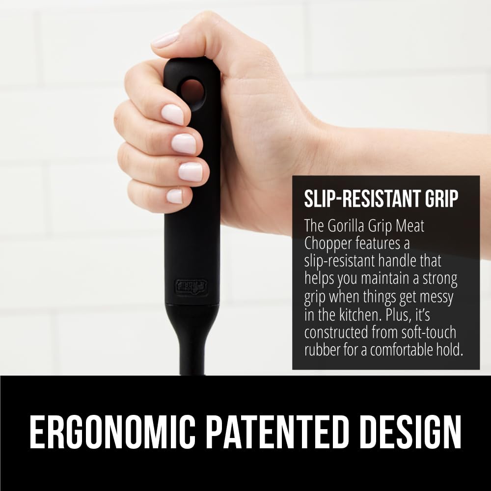 GORILLA GRIP BPA-Free Patented Dual-Sided Meat Tenderizer Tool, Soft Comfortable Handle, Heavy Duty Kitchen Mallet for Steak, Beef, Cutlets, Commercial Grade Chicken Pounder, Dishwasher Safe, Black