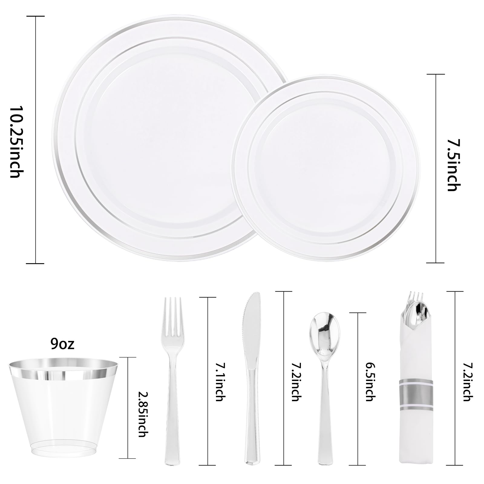 DaYammi 350PCS Gold Plastic Dinnerware Set for 50 Guests, Fancy Disposable Plates for Party, Include: 50 Dinner Plates, 50 Dessert Plates, 50 Pre Rolled Napkins with Gold Silverware, 50 Cups