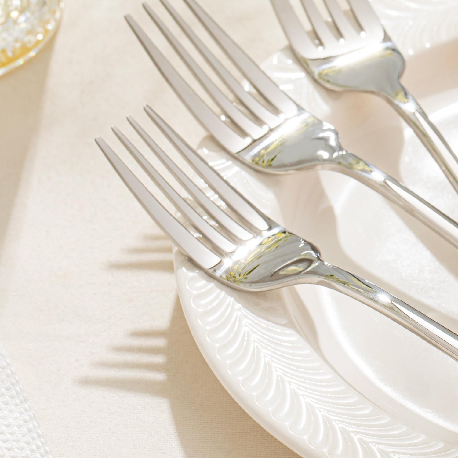 KINGSTONE 24 Pieces Spoons and Forks Set, 18/10 Stainless Steel Flatware Cutlery Set, 12 Forks (8.18 inch) and 12 Spoons (8.18 inch), Mirror Polished Silverware for Home, Kitchen, Restaurant, Dishwash