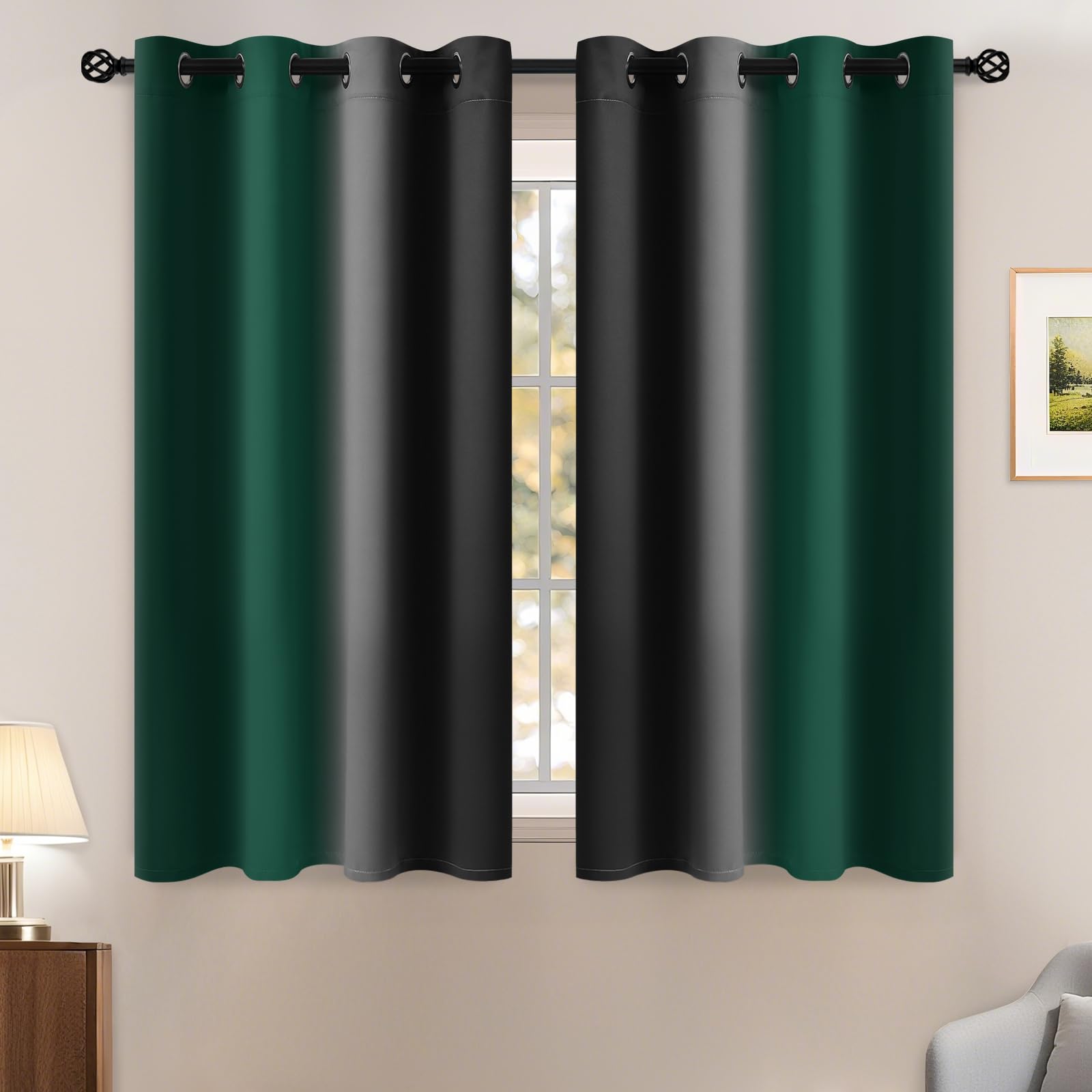 Yakamok Blue and Greyish White Ombre Curtains, Room Darkening Gradient Color Curtains for Bedroom, Light Blocking Thermal Insulated Window Drapes for Living Room(2 Panels, 52x84 Inch)