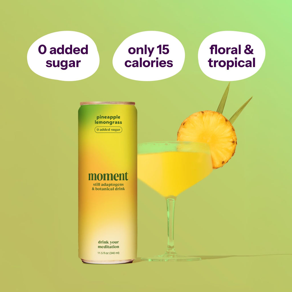 Moment Botanical Tea (Shark Tank) - Non Carbonated - Calm, Clarity & Relaxation with L-Theanine & Ashwagandha - Non Alcoholic Drinks - Sparkling Adaptogen Drink - 0 Sugar 0 Caffeine - 12 Pack 11.5 fl oz