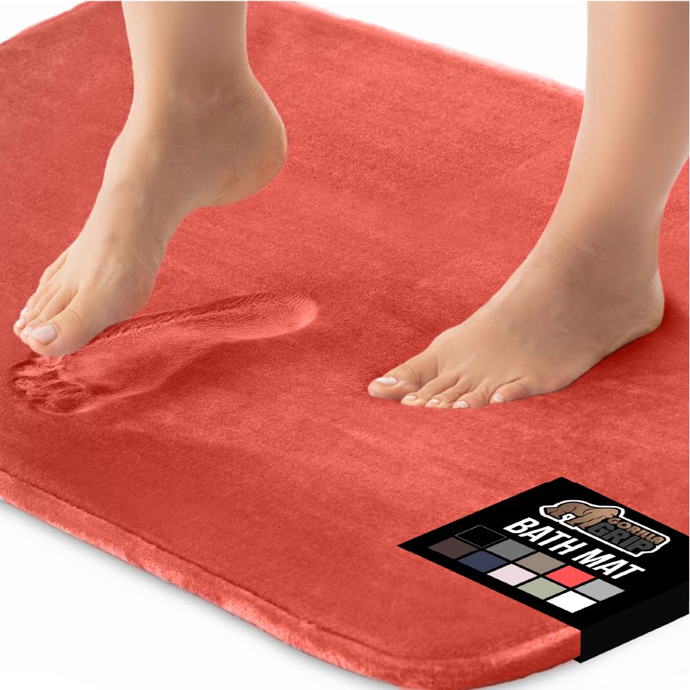 GORILLA GRIP Memory Foam Bath Rugs, Soft Absorbent Velvet Bathroom Mats, Durable Dots on Underside, Machine Washable Bathmat, Carpet Rug Room Decor for Shower Floor, 24x17 Mat, Graphite Gray
