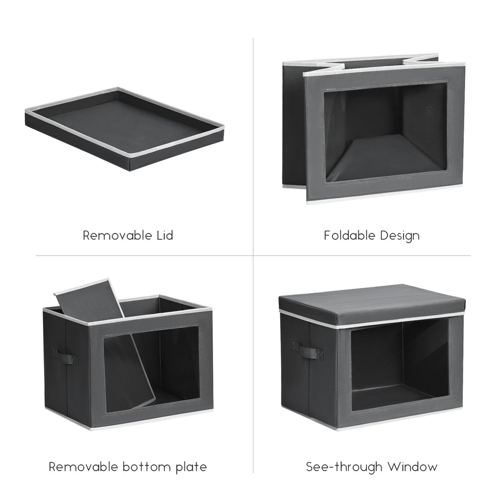 Homsorout Storage Bins with Lids - Fabric Storage Boxe with Window, Collapsible Closet Organizers with Handles, 3 Pack Decorative Bin, Home Cubes Baskets for Clothes, Hat, Books, Dark Grey