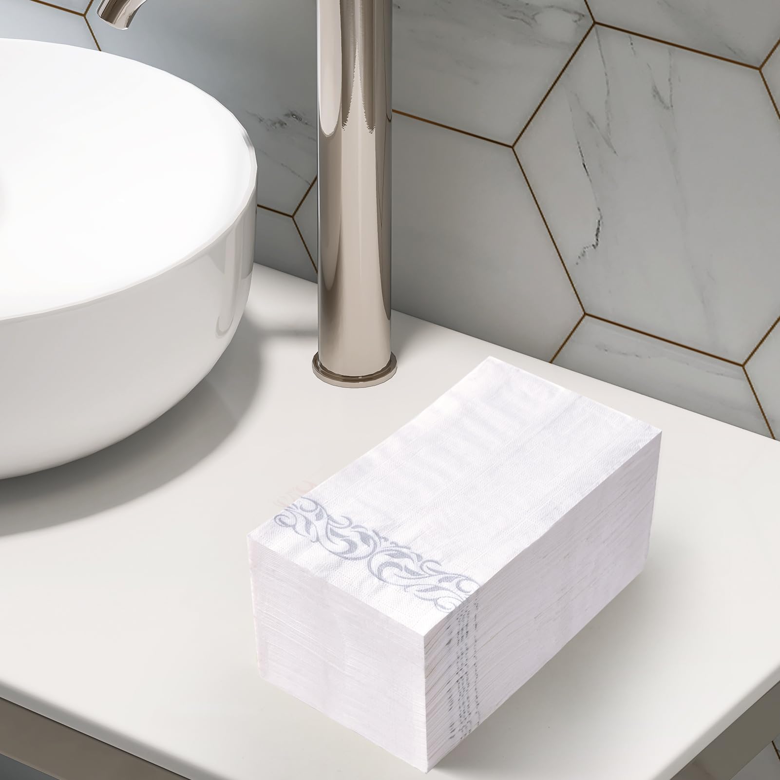 Vplus 200 Pack Paper Napkins Guest Towels Disposable Premium Quality 3-ply Dinner Napkins Disposable Soft, Absorbent, Perfect for Kitchen, Wedding, Parties, Dinners or Events (Gold)