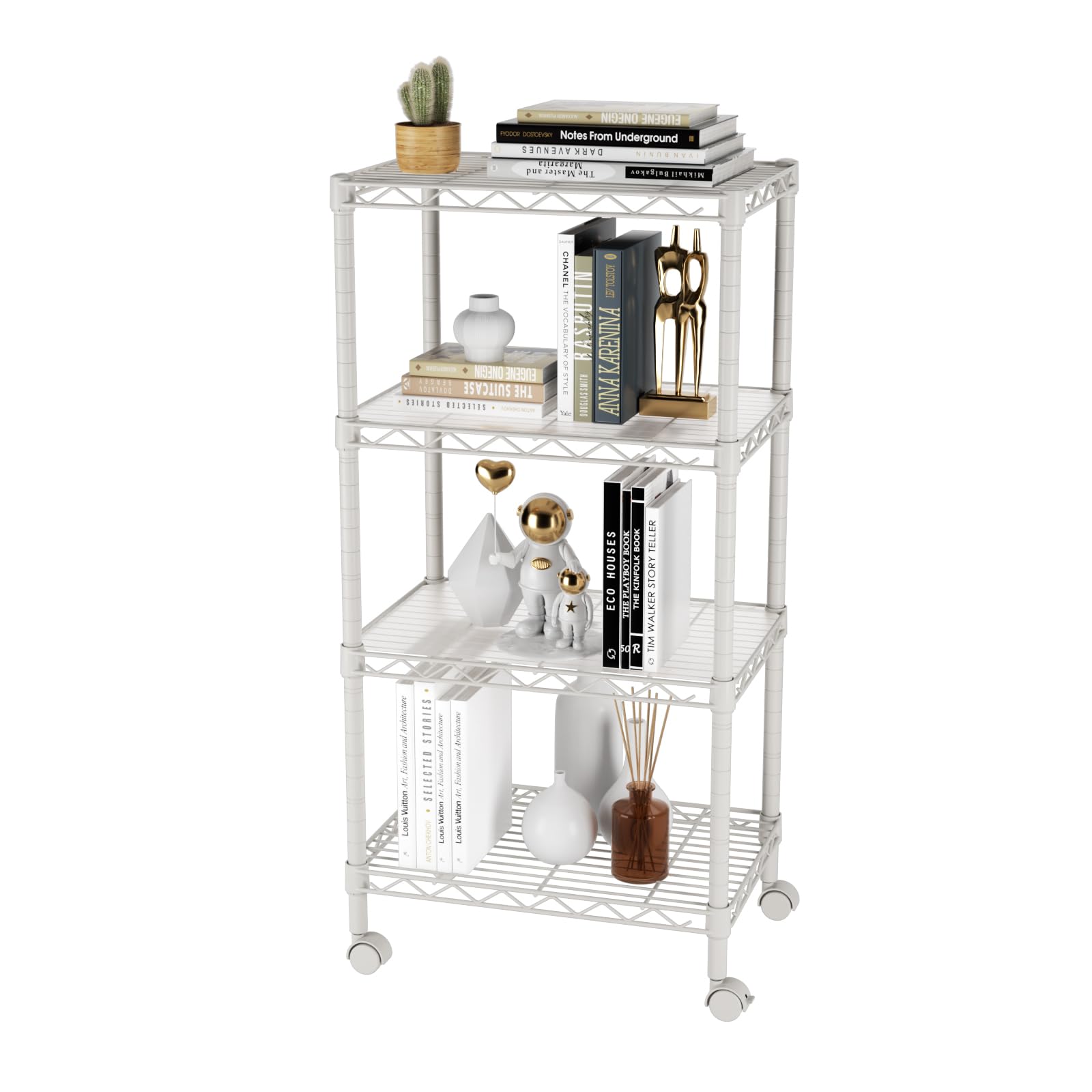 SINGAYE 3 Small Shelves Storage Shelf Wire Shelving Unit Metal Shelf Adjustable Organizers Storage Shelving with Wheels for Bathroom Laundry Room Kitchen Pantry11.5”D x 17.5”W x 30.5”H White