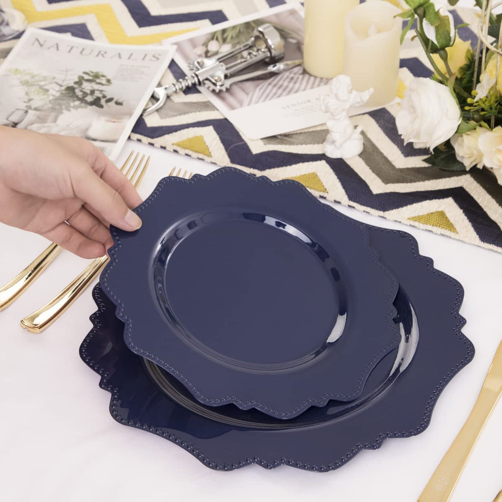 COLOSUS 60PCS White Plastic Plates for 30 guests-Fancy Plastic Beaded Plates,Plastic Plates for Party, Elegant White plates,Include 30 PCS 10.5" Dinner plates & 30PCS 8.25" Dessert plates for easter