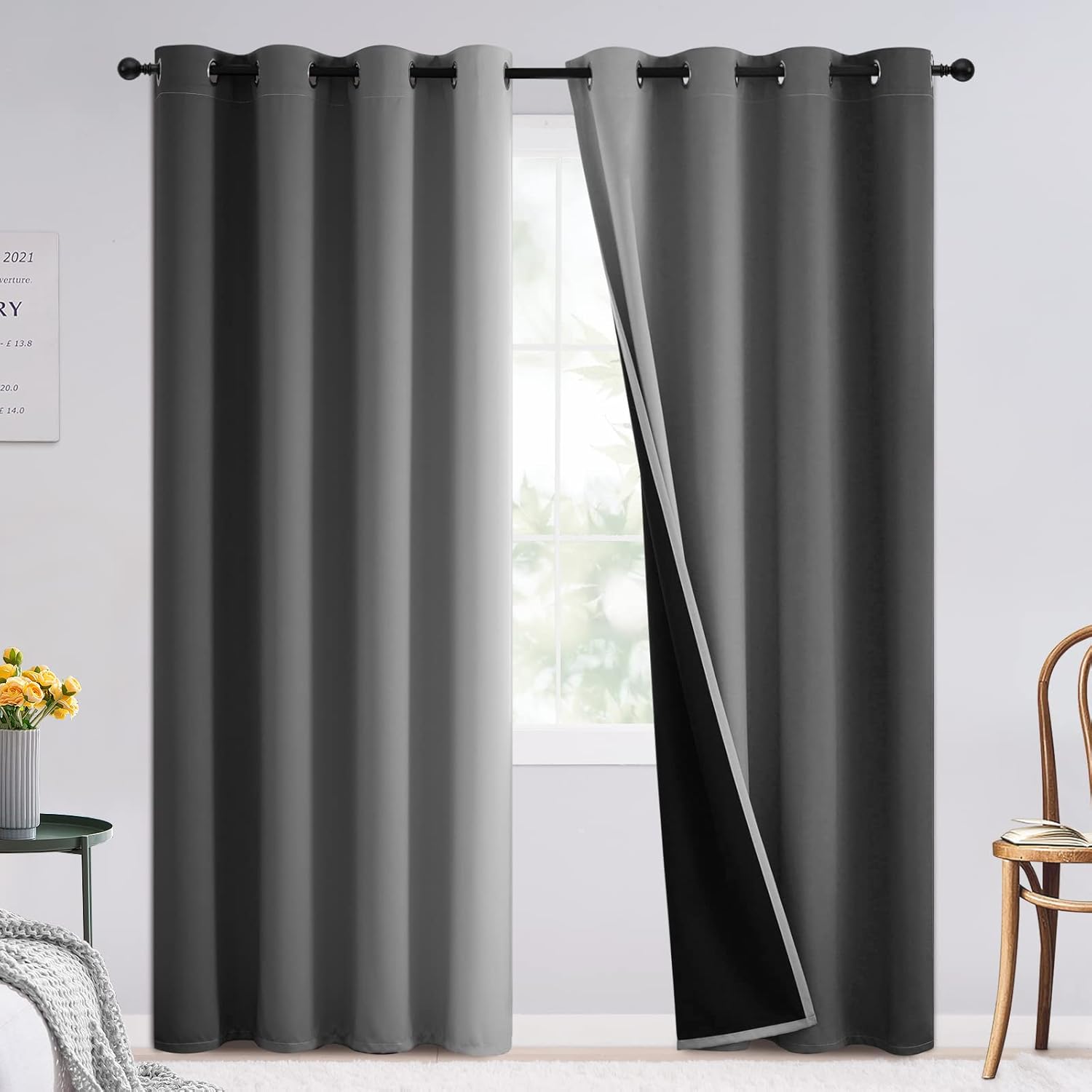 SimpleHome Ombre Room Darkening Curtains for Bedroom, Gradient Black to Grey White Light Blocking Thermal Insulated Grommet Window Curtain/Drapes for Living Room,2 Panels, 52x84 inches Length
