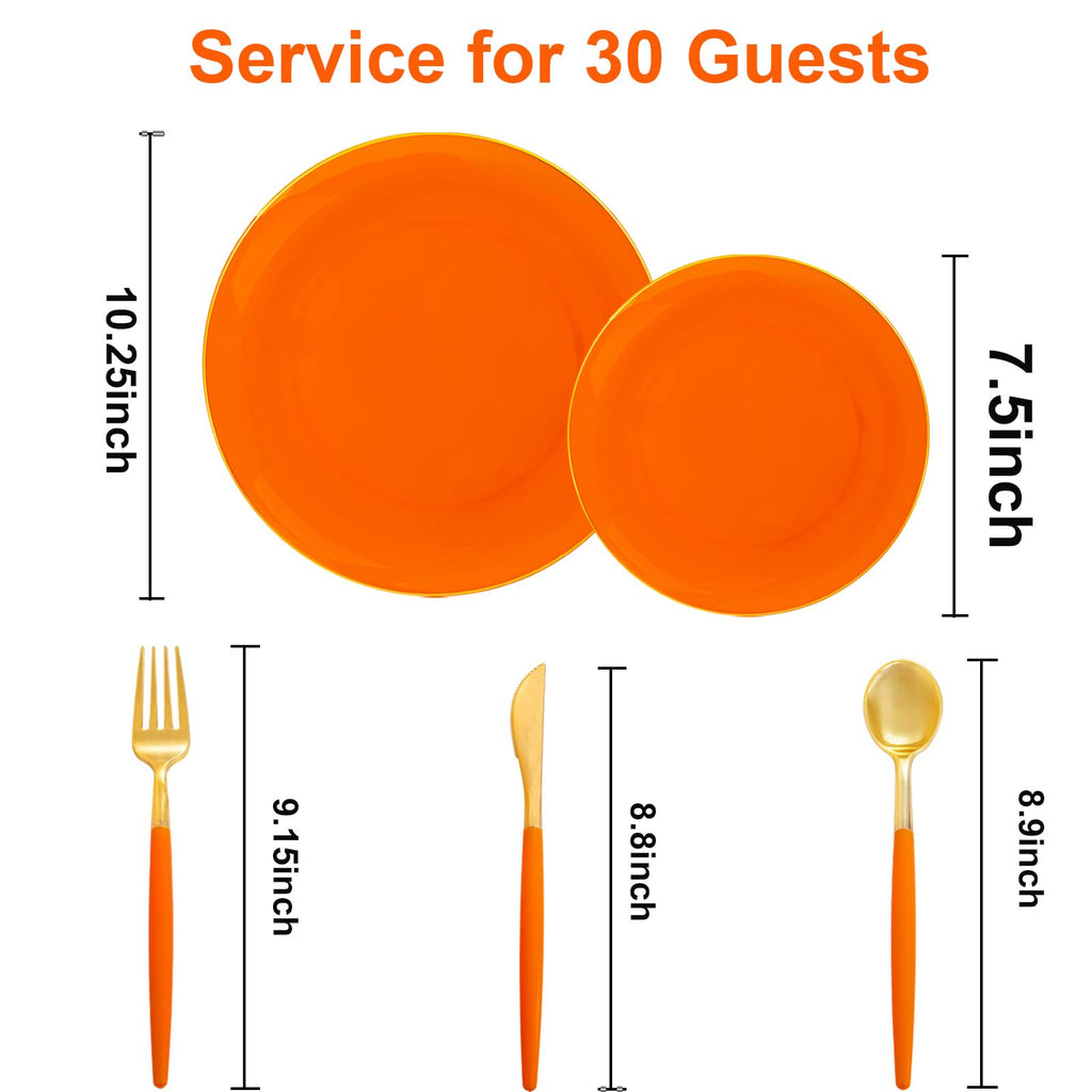 DaYammi 150Pcs Gold Plastic Plates with Disposable Silverware,White Gold Disposable Dinnerware Set - 30 Dinner Plate,30 Dessert Plate,90 Gold Cutlery with White Handles,Fancy Plates for Party Wedding