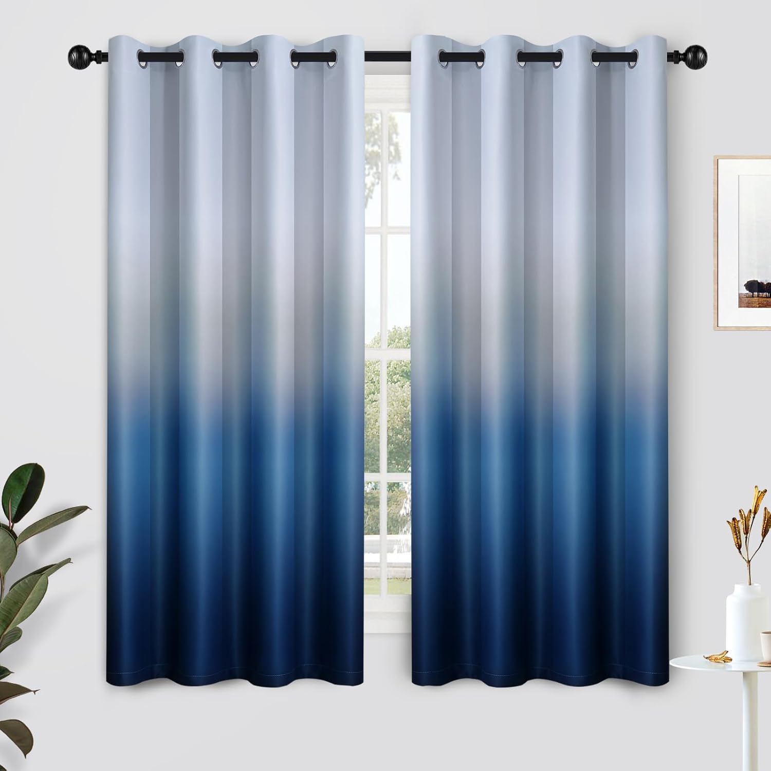 SimpleHome Ombre Room Darkening Curtains for Bedroom, Gradient Black to Grey White Light Blocking Thermal Insulated Grommet Window Curtain/Drapes for Living Room,2 Panels, 52x84 inches Length